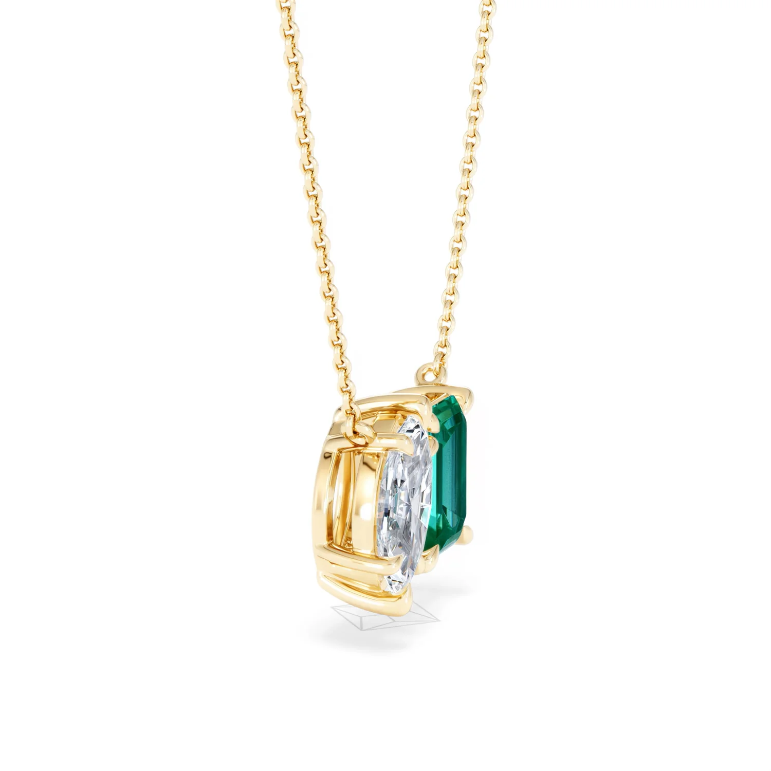 Toi Et Moi 1.50ct Marquise Lab Diamond and 2.50ct Emerald Cut Lab Emerald Necklace in 18K Yellow Gold - Image 24