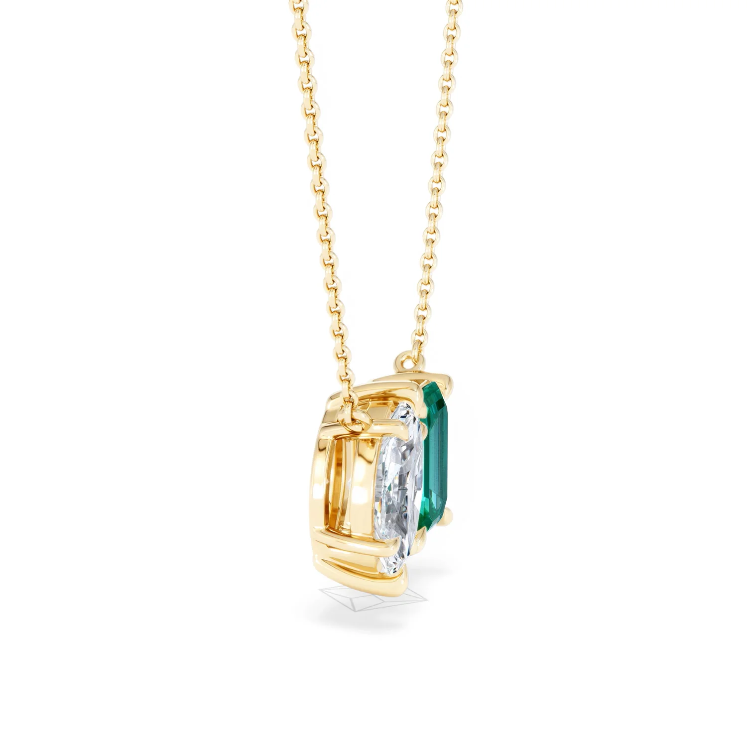 Toi Et Moi 1.50ct Marquise Lab Diamond and 2.50ct Emerald Cut Lab Emerald Necklace in 18K Yellow Gold - Image 25