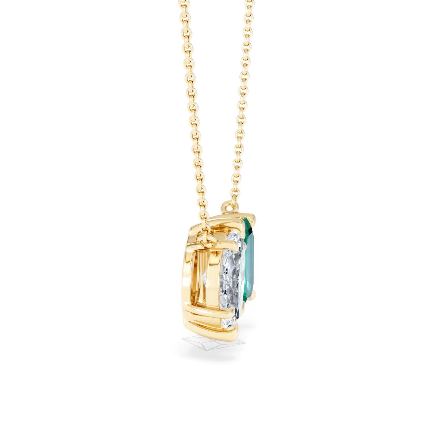 Toi Et Moi 1.50ct Marquise Lab Diamond and 2.50ct Emerald Cut Lab Emerald Necklace in 18K Yellow Gold - Image 26