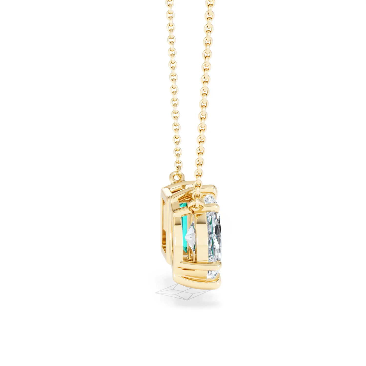 Toi Et Moi 1.50ct Marquise Lab Diamond and 2.50ct Emerald Cut Lab Emerald Necklace in 18K Yellow Gold - Image 31