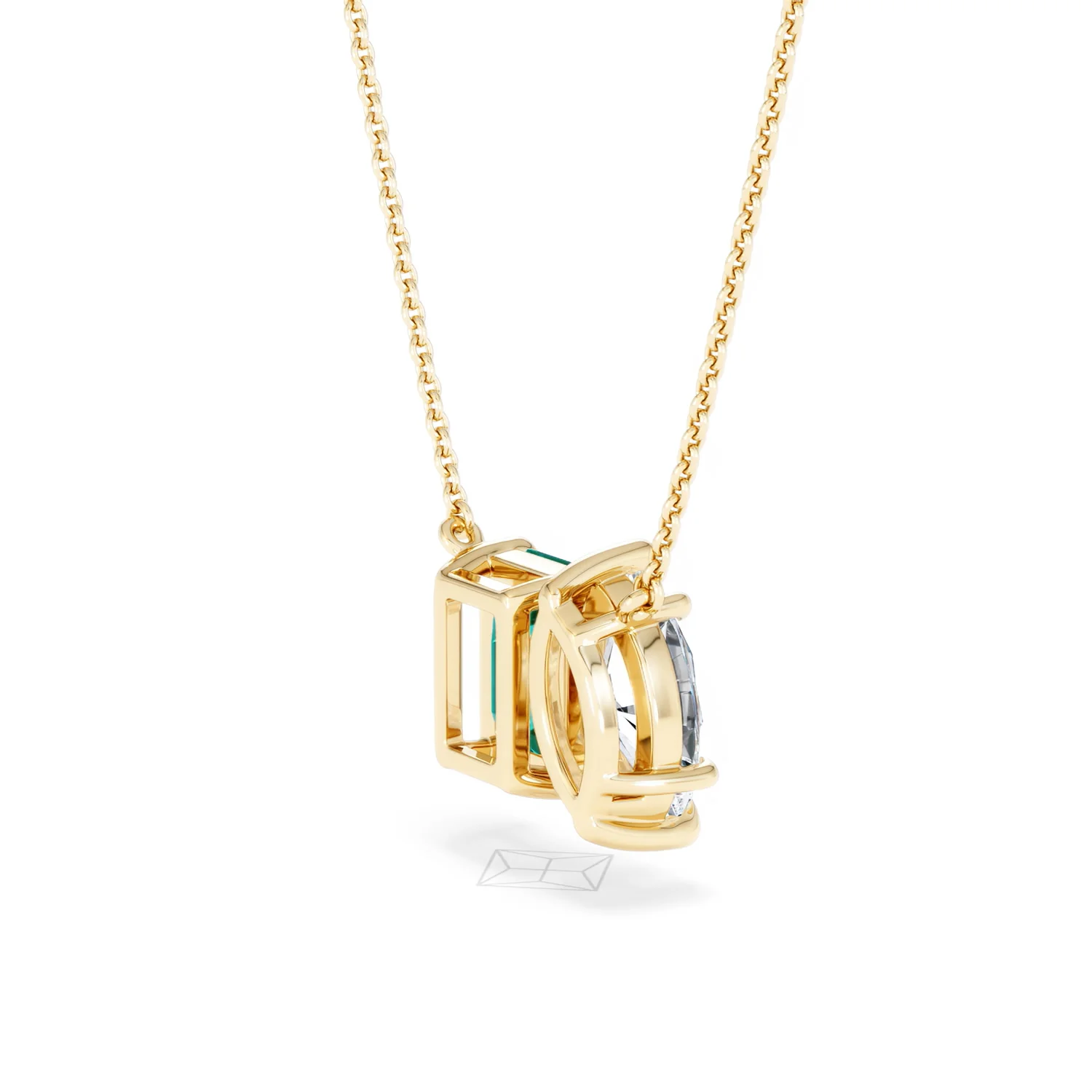 Toi Et Moi 1.50ct Marquise Lab Diamond and 2.50ct Emerald Cut Lab Emerald Necklace in 18K Yellow Gold - Image 37