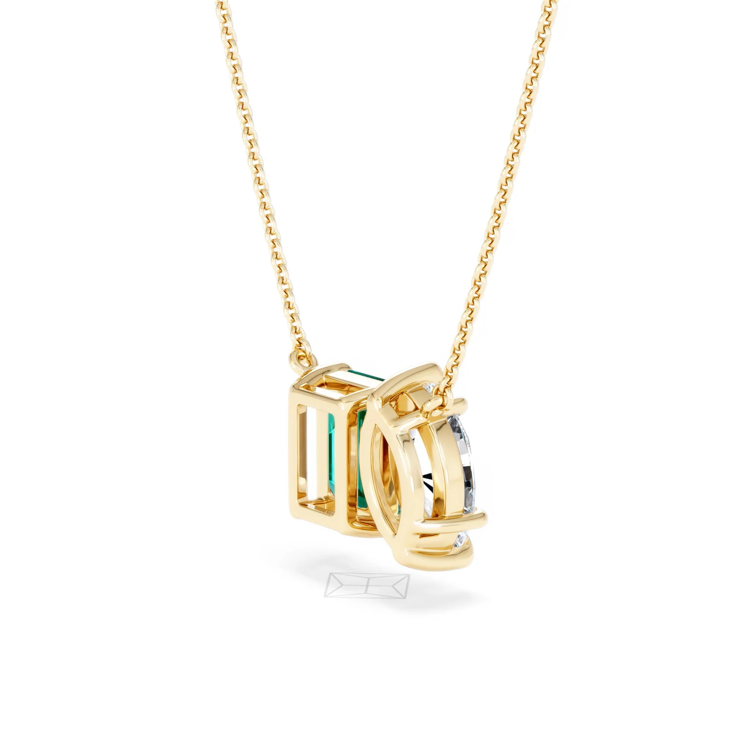 Toi Et Moi 1.50ct Marquise Lab Diamond and 2.50ct Emerald Cut Lab Emerald Necklace in 18K Yellow Gold - Image 38