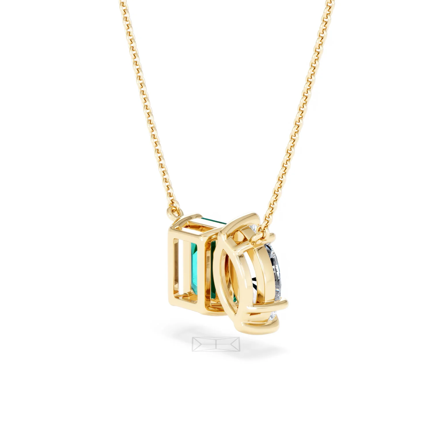 Toi Et Moi 1.50ct Marquise Lab Diamond and 2.50ct Emerald Cut Lab Emerald Necklace in 18K Yellow Gold - Image 39
