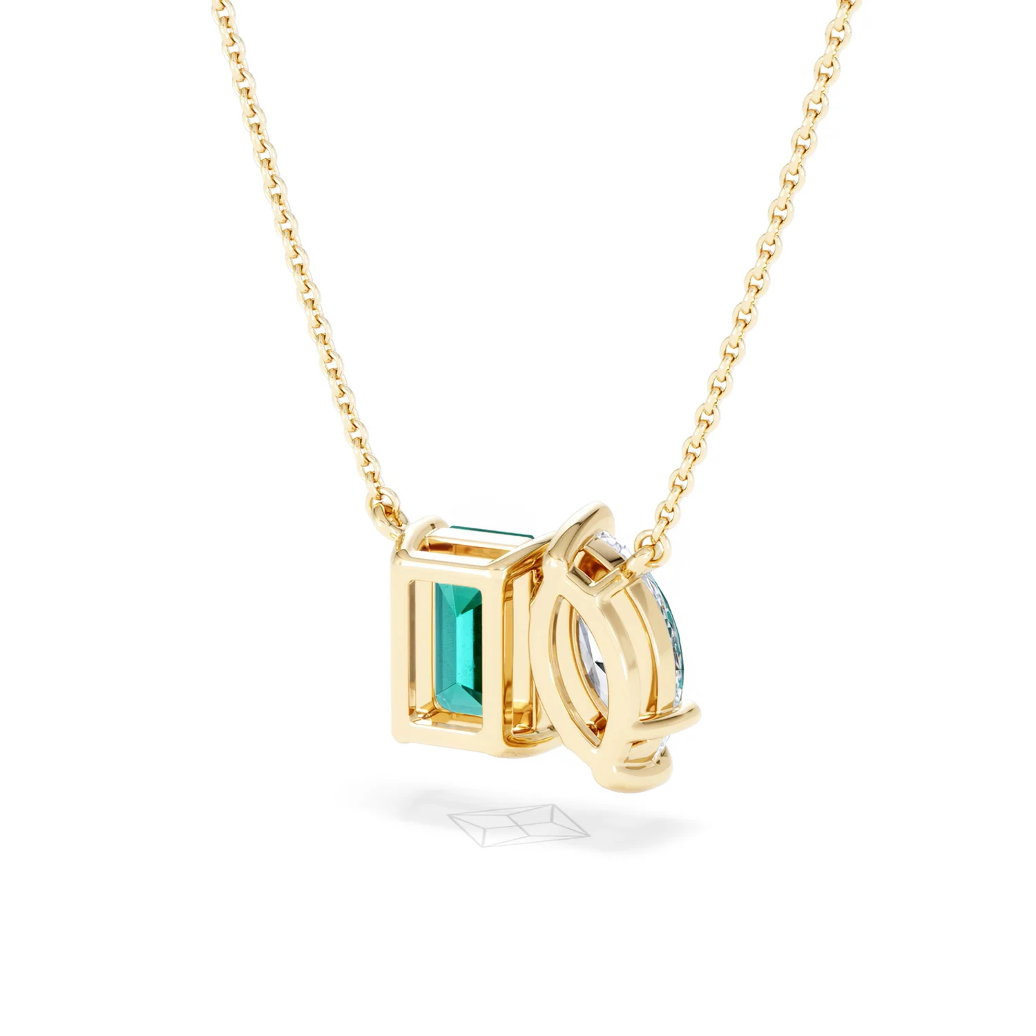 Toi Et Moi 1.50ct Marquise Lab Diamond and 2.50ct Emerald Cut Lab Emerald Necklace in 18K Yellow Gold - Image 43