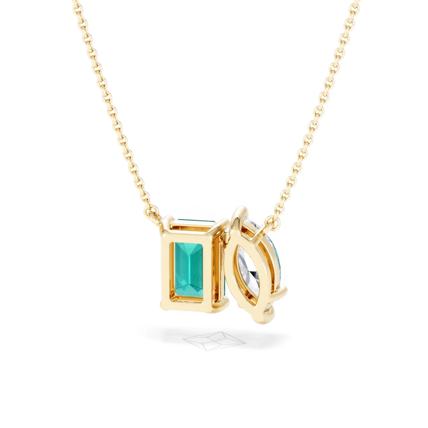 Toi Et Moi 1.50ct Marquise Lab Diamond and 2.50ct Emerald Cut Lab Emerald Necklace in 18K Yellow Gold - Image 46