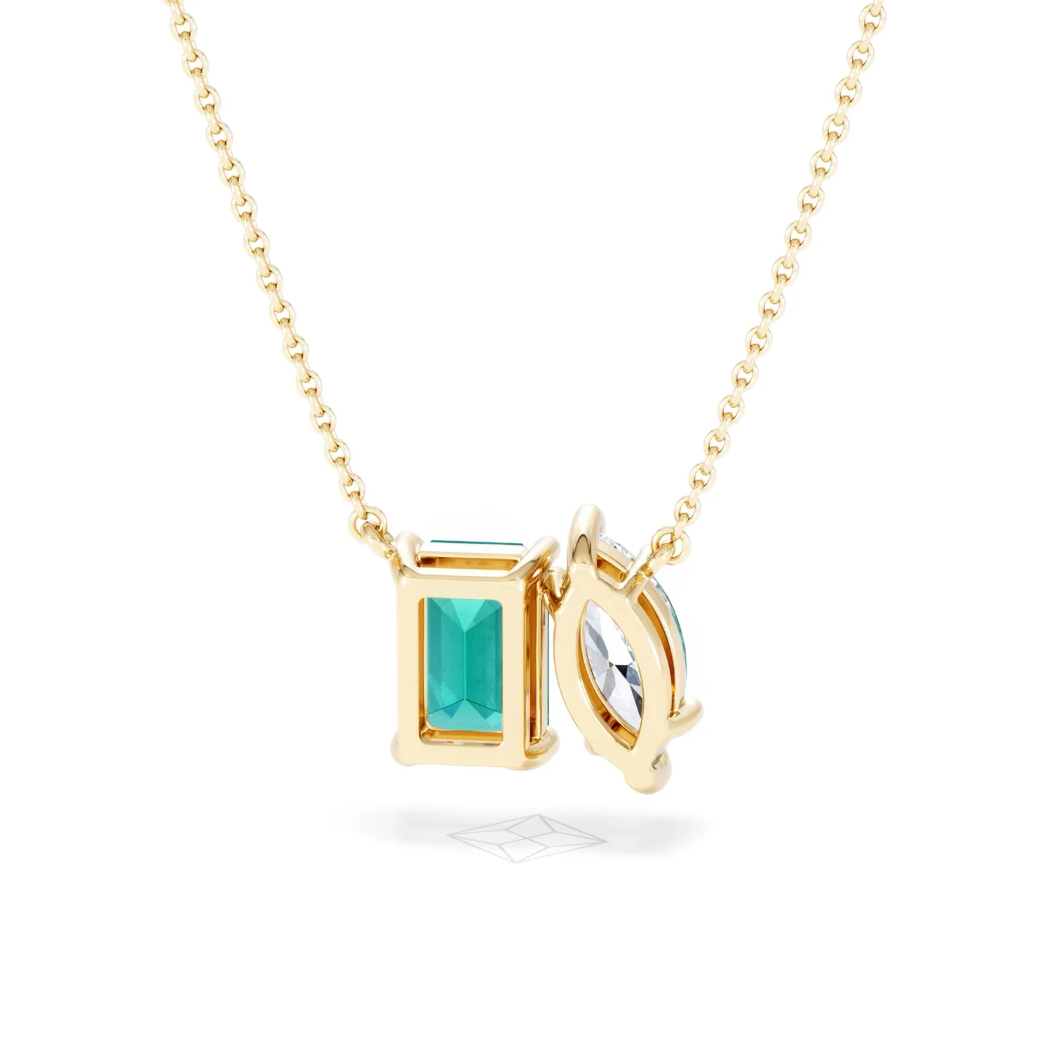 Toi Et Moi 1.50ct Marquise Lab Diamond and 2.50ct Emerald Cut Lab Emerald Necklace in 18K Yellow Gold - Image 47