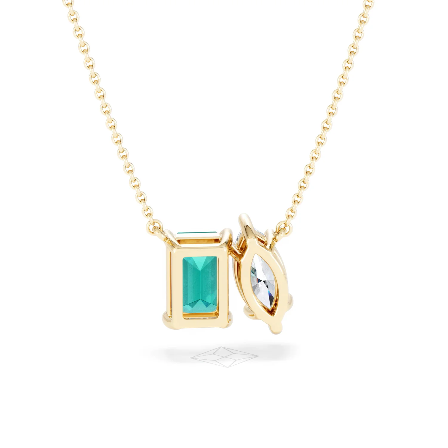 Toi Et Moi 1.50ct Marquise Lab Diamond and 2.50ct Emerald Cut Lab Emerald Necklace in 18K Yellow Gold - Image 50
