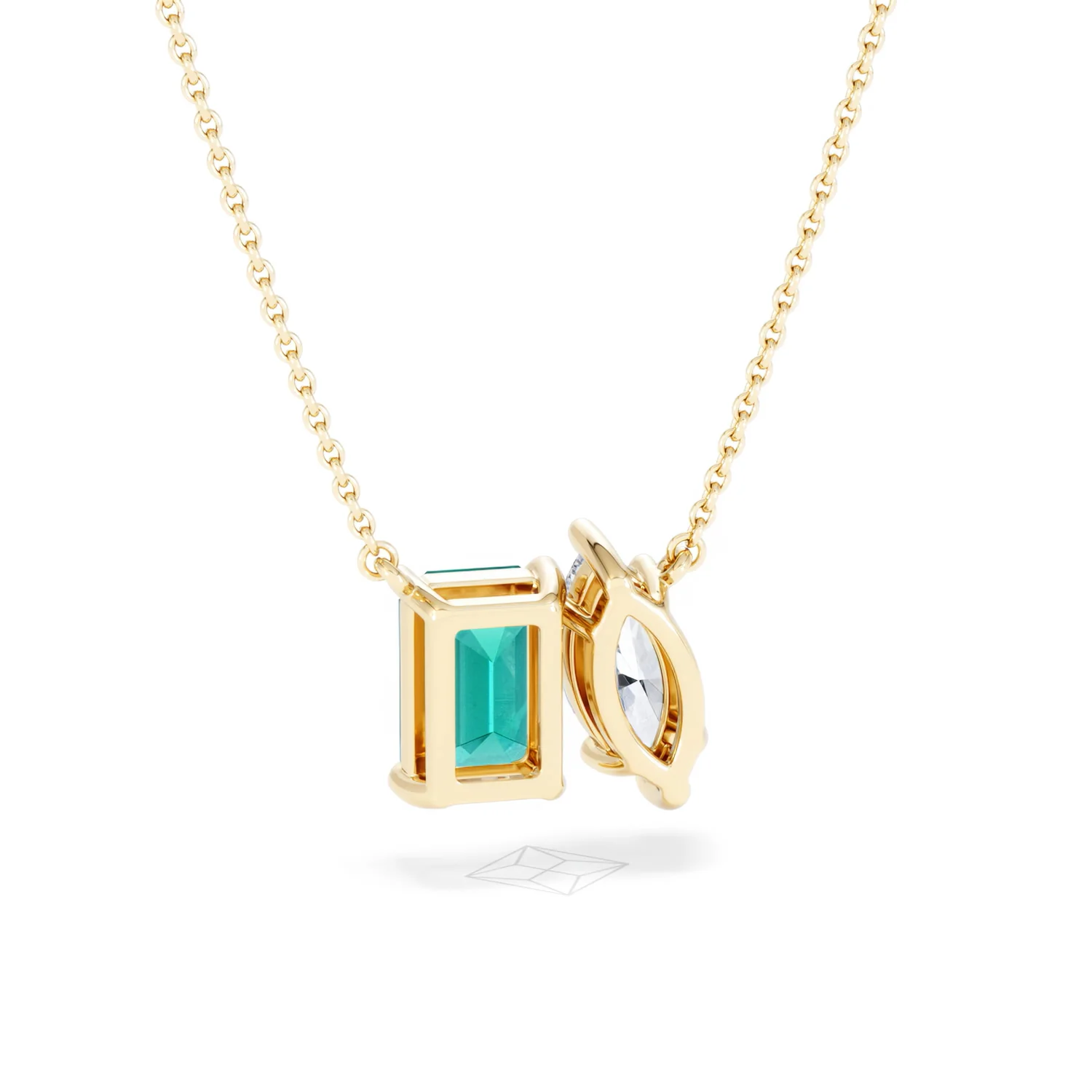 Toi Et Moi 1.50ct Marquise Lab Diamond and 2.50ct Emerald Cut Lab Emerald Necklace in 18K Yellow Gold - Image 52