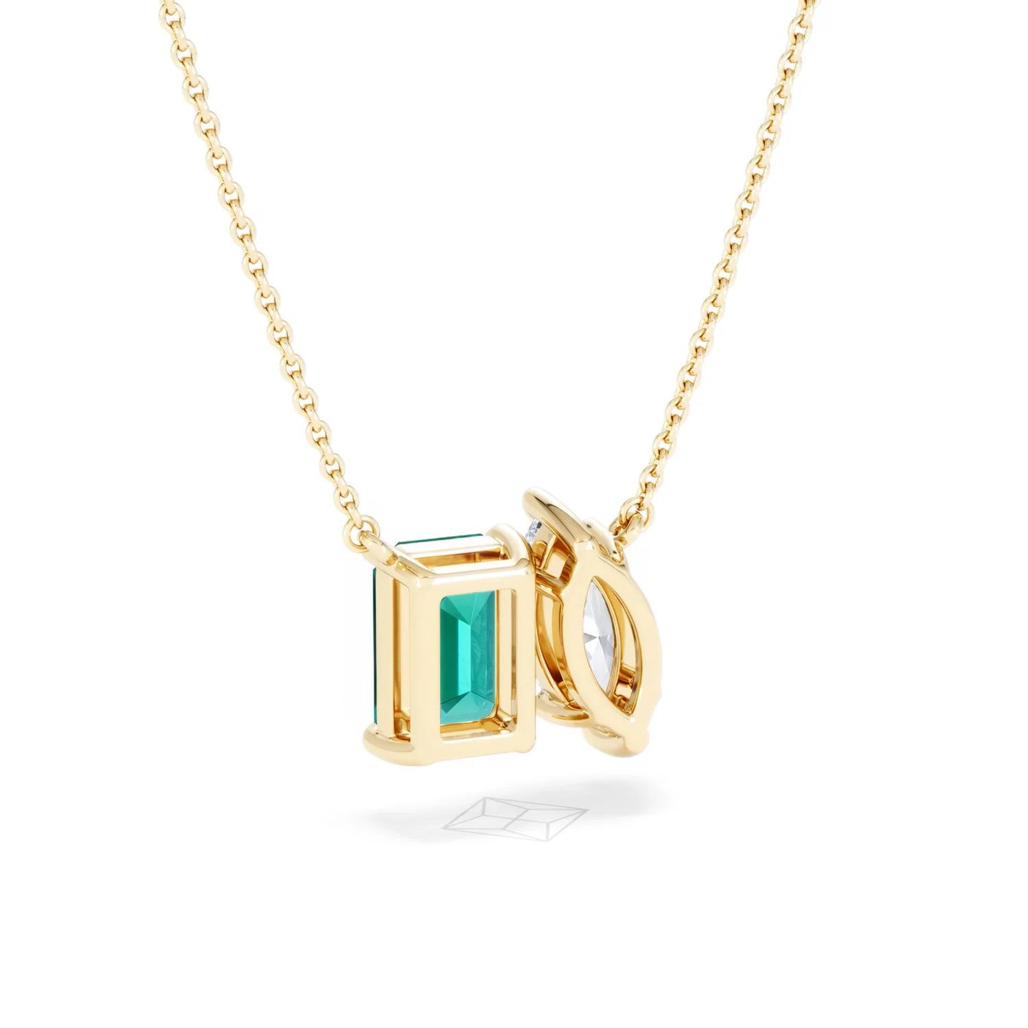 Toi Et Moi 1.50ct Marquise Lab Diamond and 2.50ct Emerald Cut Lab Emerald Necklace in 18K Yellow Gold - Image 54