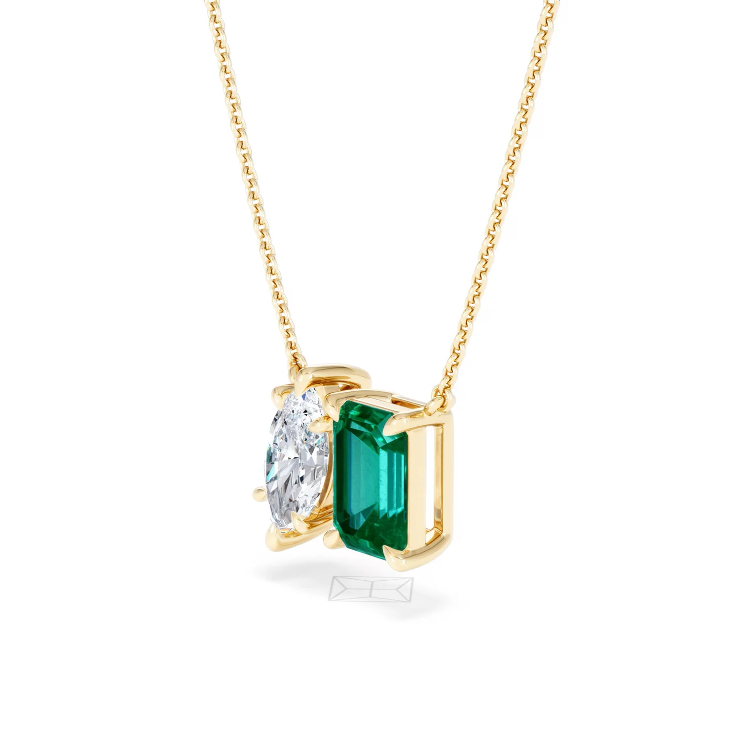 Toi Et Moi 1.50ct Marquise Lab Diamond and 2.50ct Emerald Cut Lab Emerald Necklace in 18K Yellow Gold - Image 78