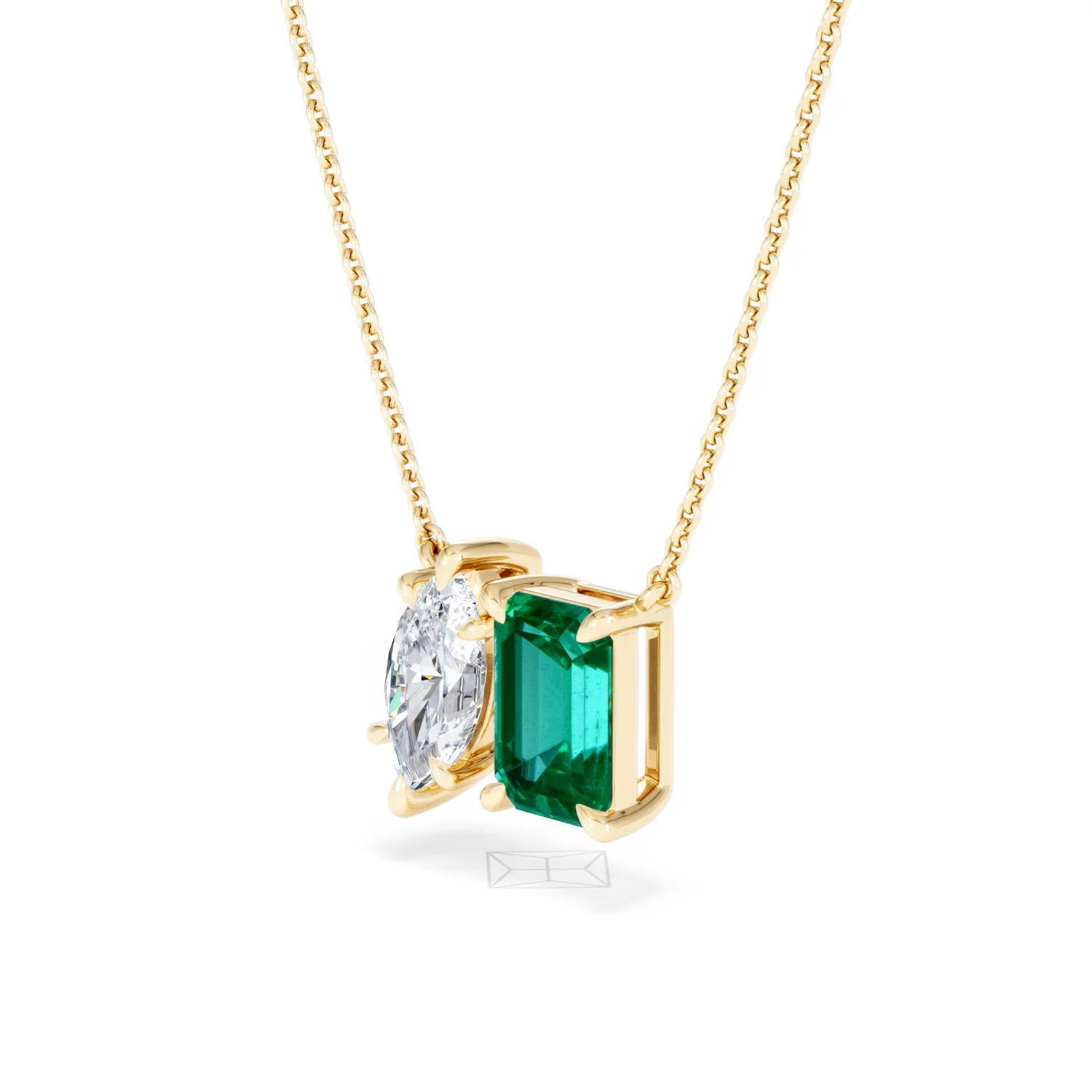 Toi Et Moi 1.50ct Marquise Lab Diamond and 2.50ct Emerald Cut Lab Emerald Necklace in 18K Yellow Gold - Image 79