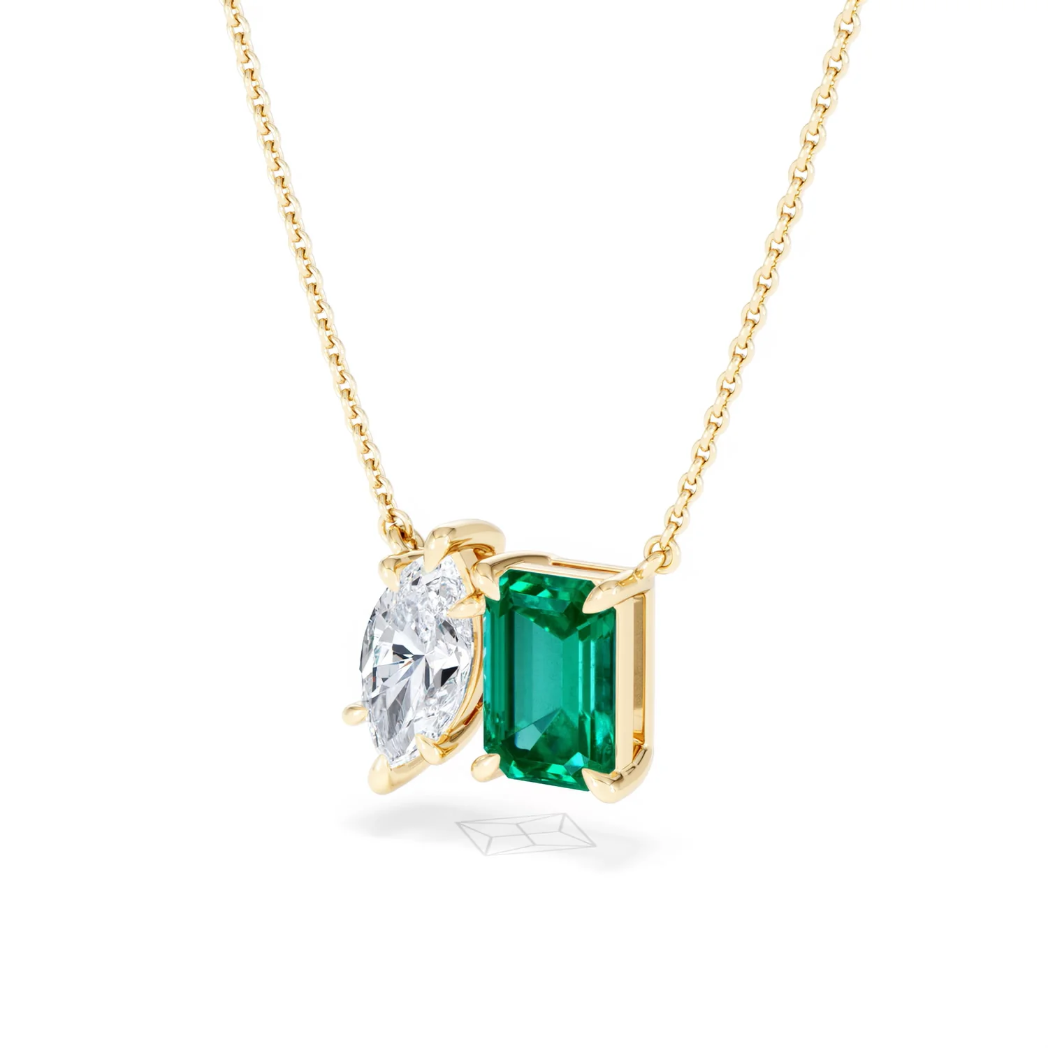 Toi Et Moi 1.50ct Marquise Lab Diamond and 2.50ct Emerald Cut Lab Emerald Necklace in 18K Yellow Gold - Image 82
