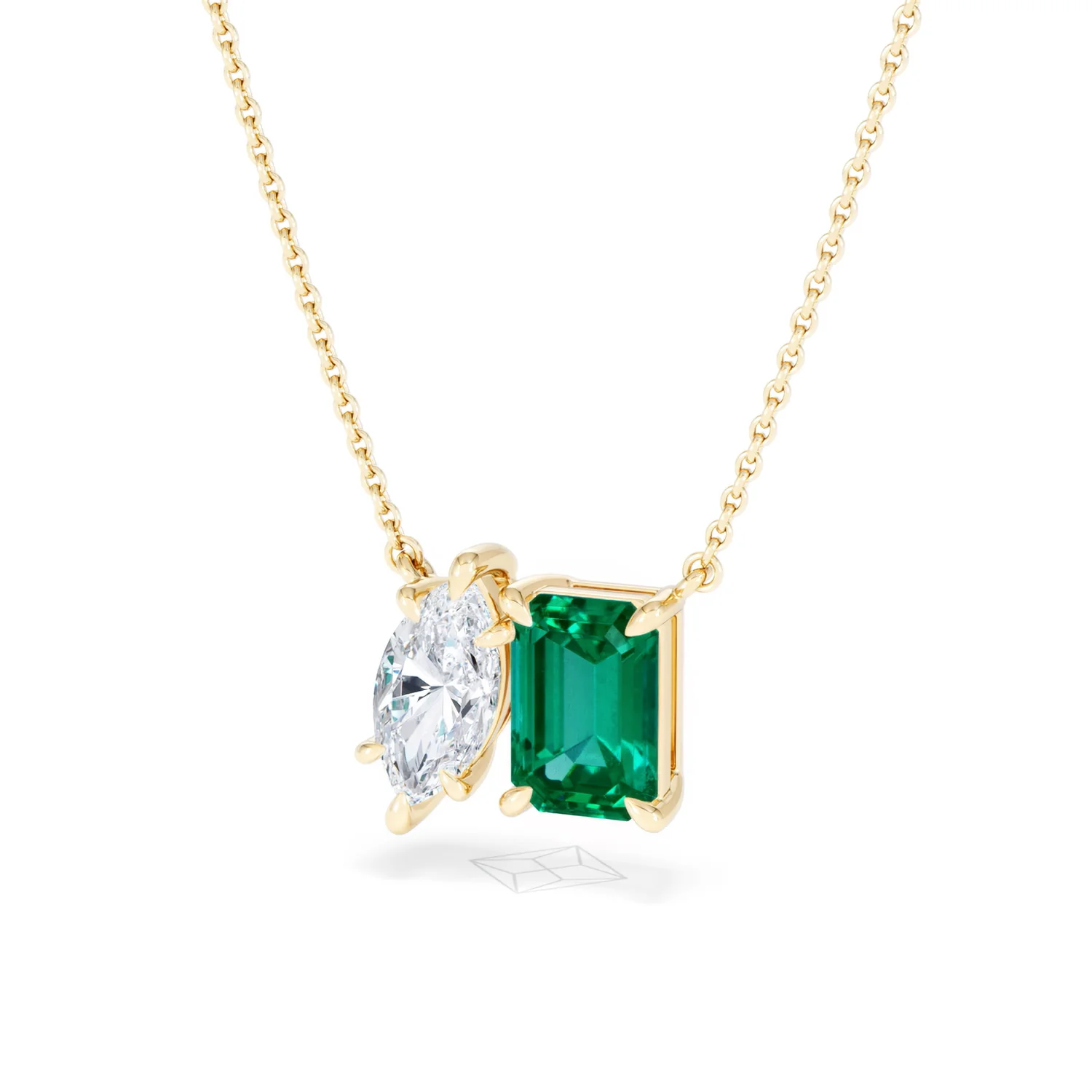 Toi Et Moi 1.50ct Marquise Lab Diamond and 2.50ct Emerald Cut Lab Emerald Necklace in 18K Yellow Gold - Image 84