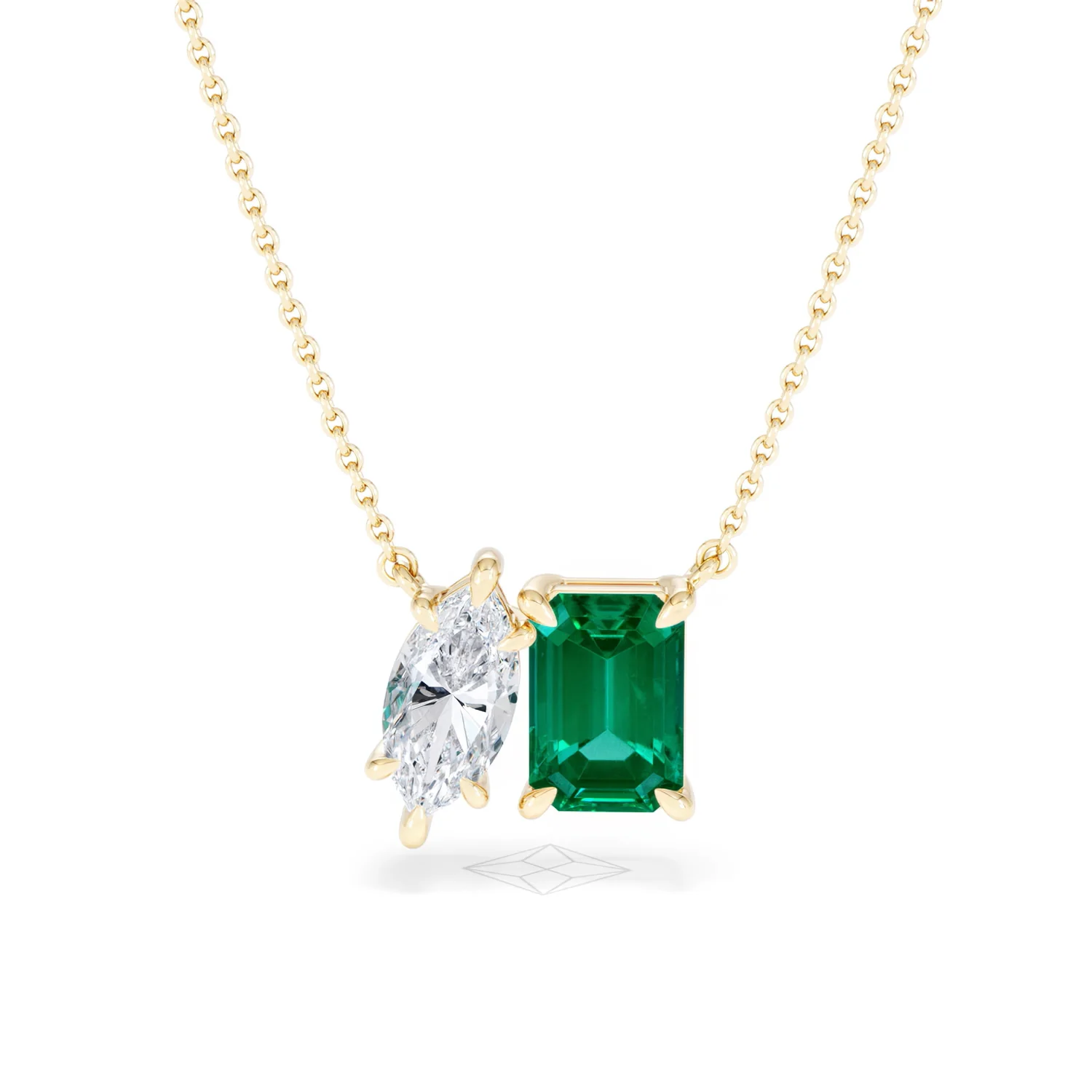 Toi Et Moi 1.50ct Marquise Lab Diamond and 2.50ct Emerald Cut Lab Emerald Necklace in 18K Yellow Gold - Image 88