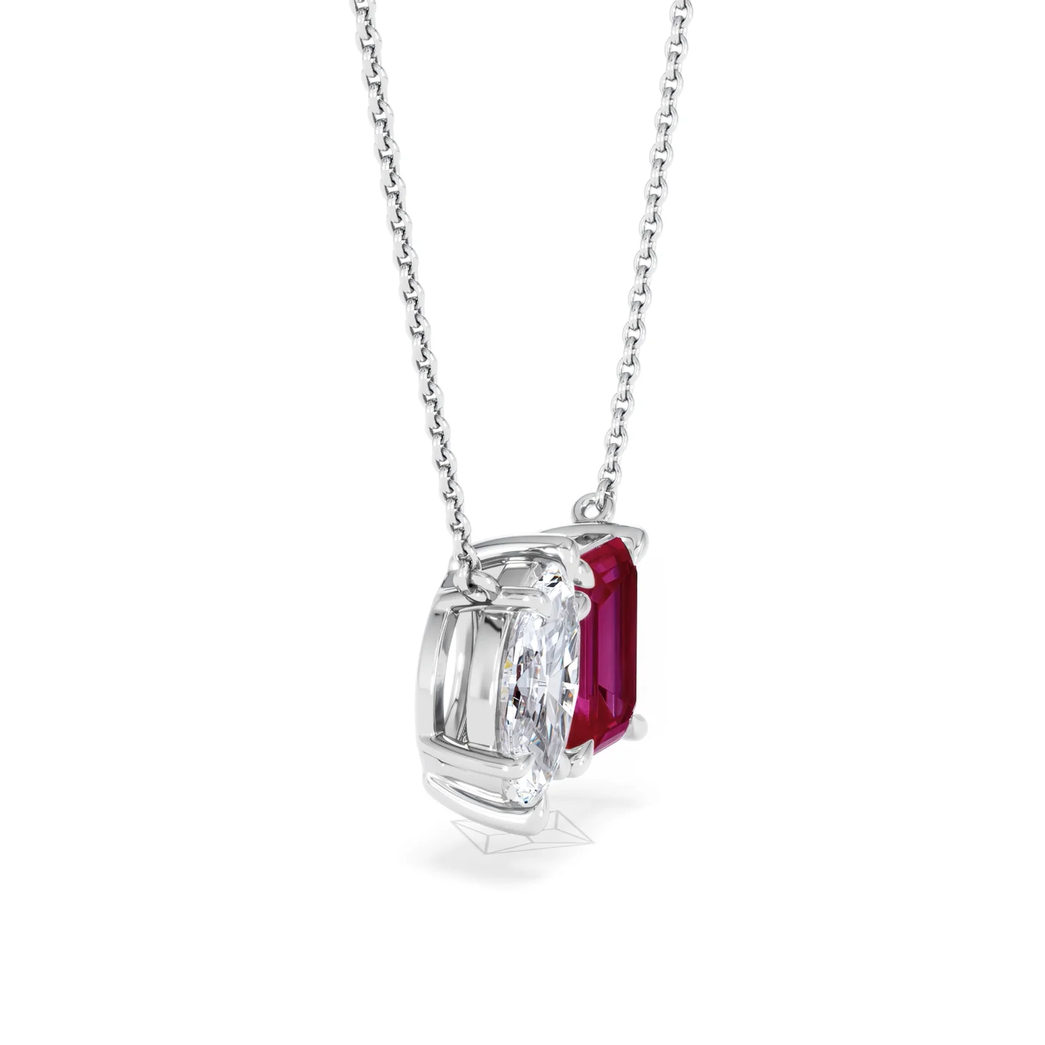 Toi Et Moi 1.50ct Marquise Lab Diamond and 2.50ct Emerald Cut Lab Ruby Necklace in 18K White Gold - Image 23