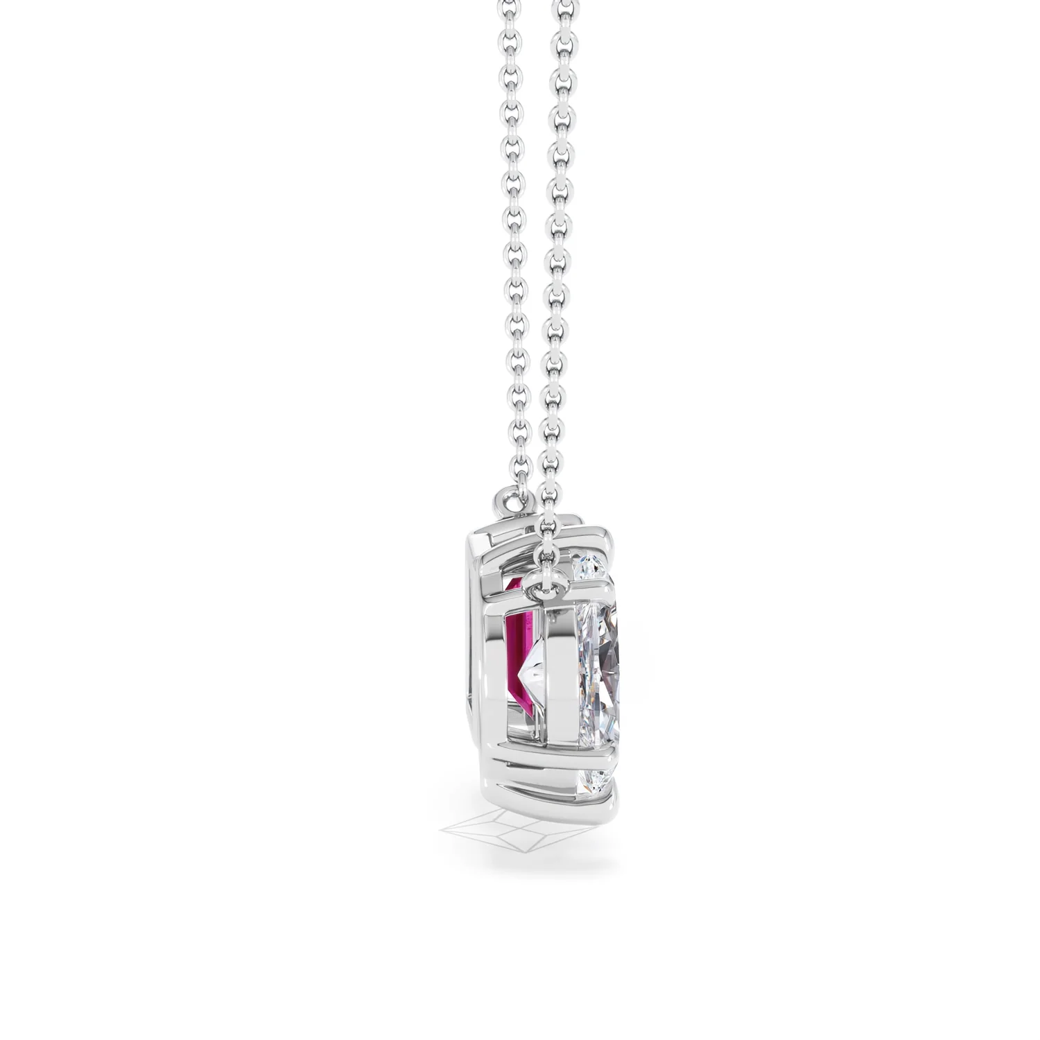 Toi Et Moi 1.50ct Marquise Lab Diamond and 2.50ct Emerald Cut Lab Ruby Necklace in 18K White Gold - Image 30