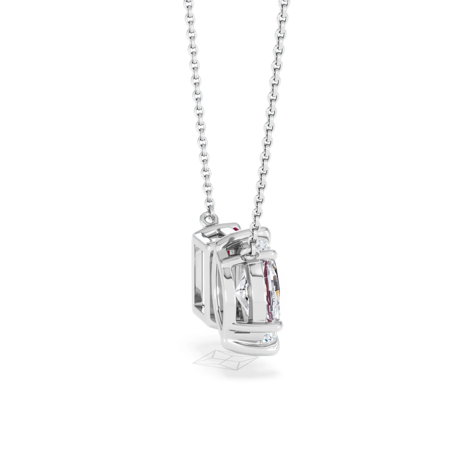 Toi Et Moi 1.50ct Marquise Lab Diamond and 2.50ct Emerald Cut Lab Ruby Necklace in 18K White Gold - Image 33