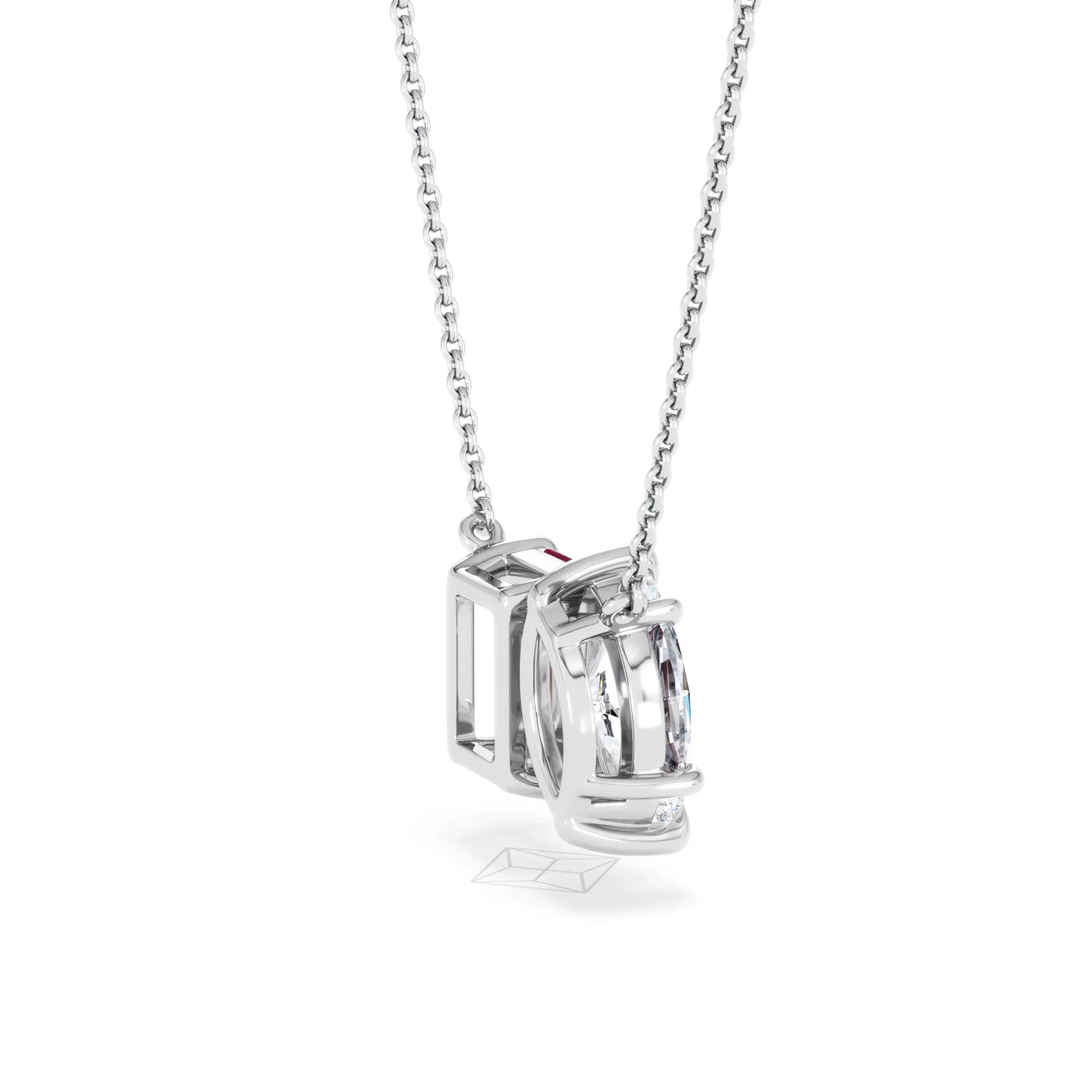 Toi Et Moi 1.50ct Marquise Lab Diamond and 2.50ct Emerald Cut Lab Ruby Necklace in 18K White Gold - Image 35