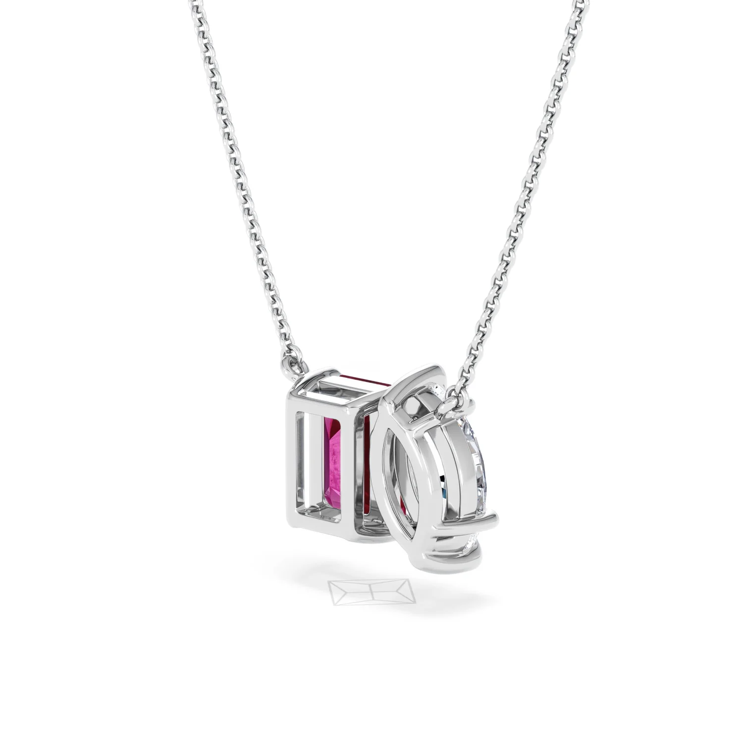 Toi Et Moi 1.50ct Marquise Lab Diamond and 2.50ct Emerald Cut Lab Ruby Necklace in 18K White Gold - Image 40