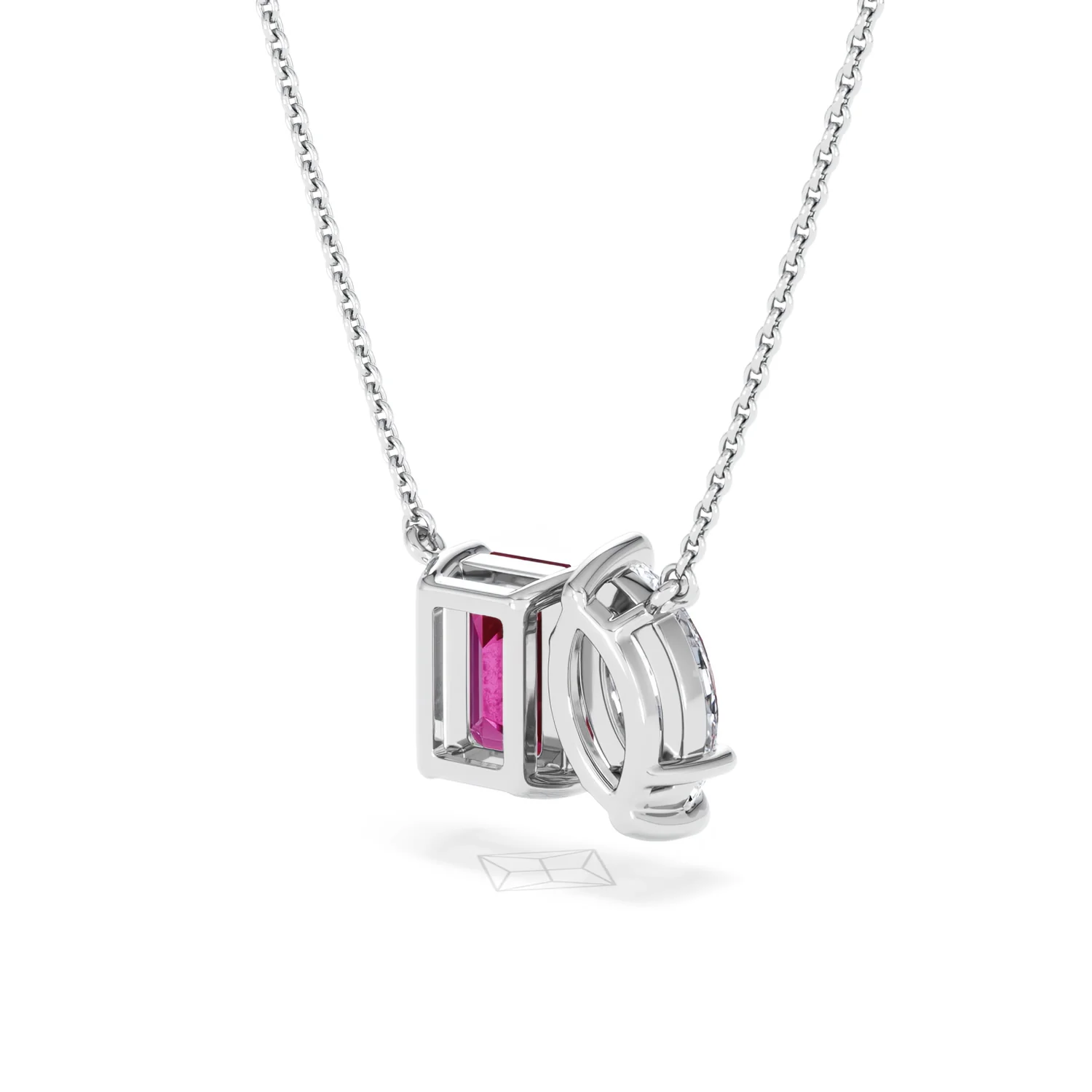 Toi Et Moi 1.50ct Marquise Lab Diamond and 2.50ct Emerald Cut Lab Ruby Necklace in 18K White Gold - Image 41