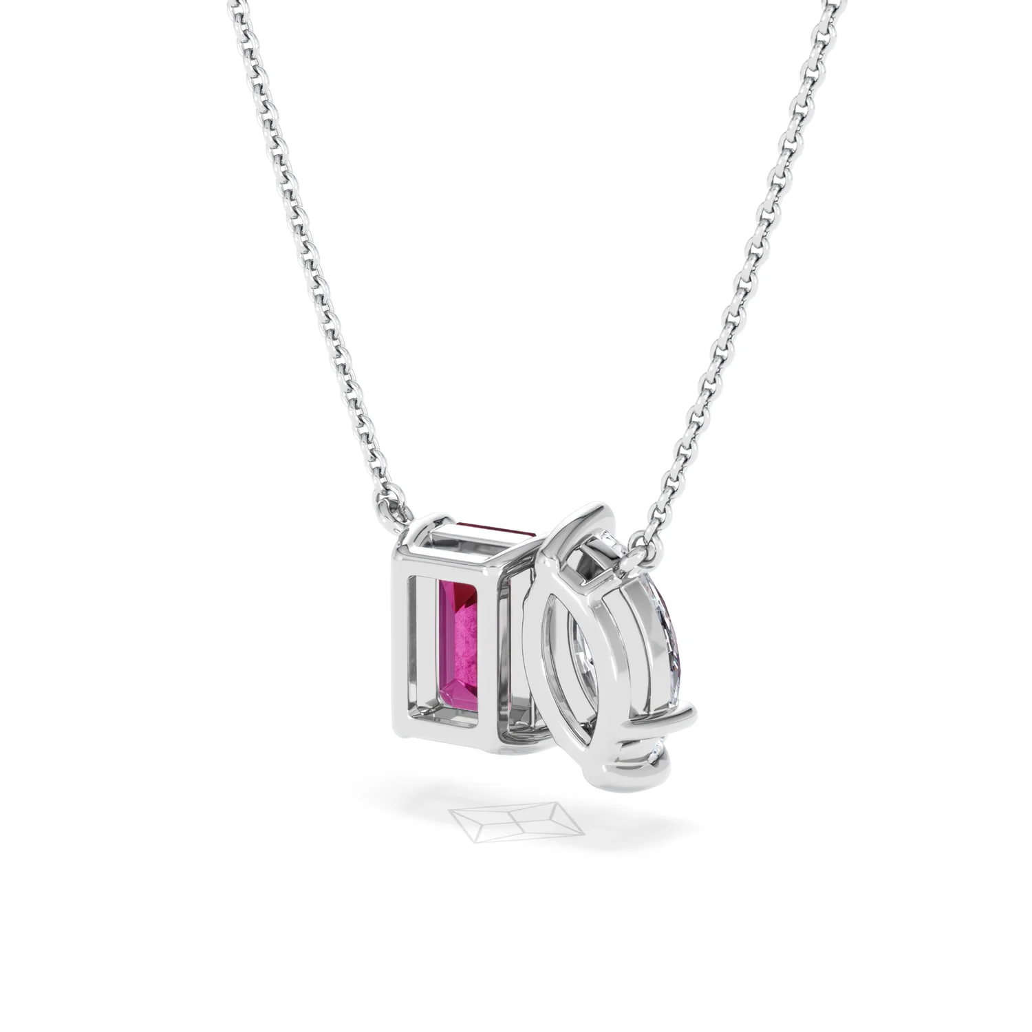 Toi Et Moi 1.50ct Marquise Lab Diamond and 2.50ct Emerald Cut Lab Ruby Necklace in 18K White Gold - Image 42