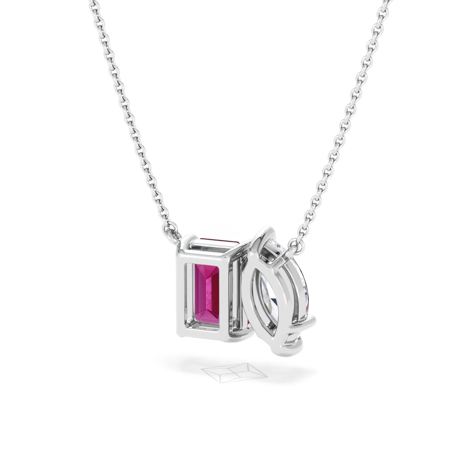 Toi Et Moi 1.50ct Marquise Lab Diamond and 2.50ct Emerald Cut Lab Ruby Necklace in 18K White Gold - Image 44