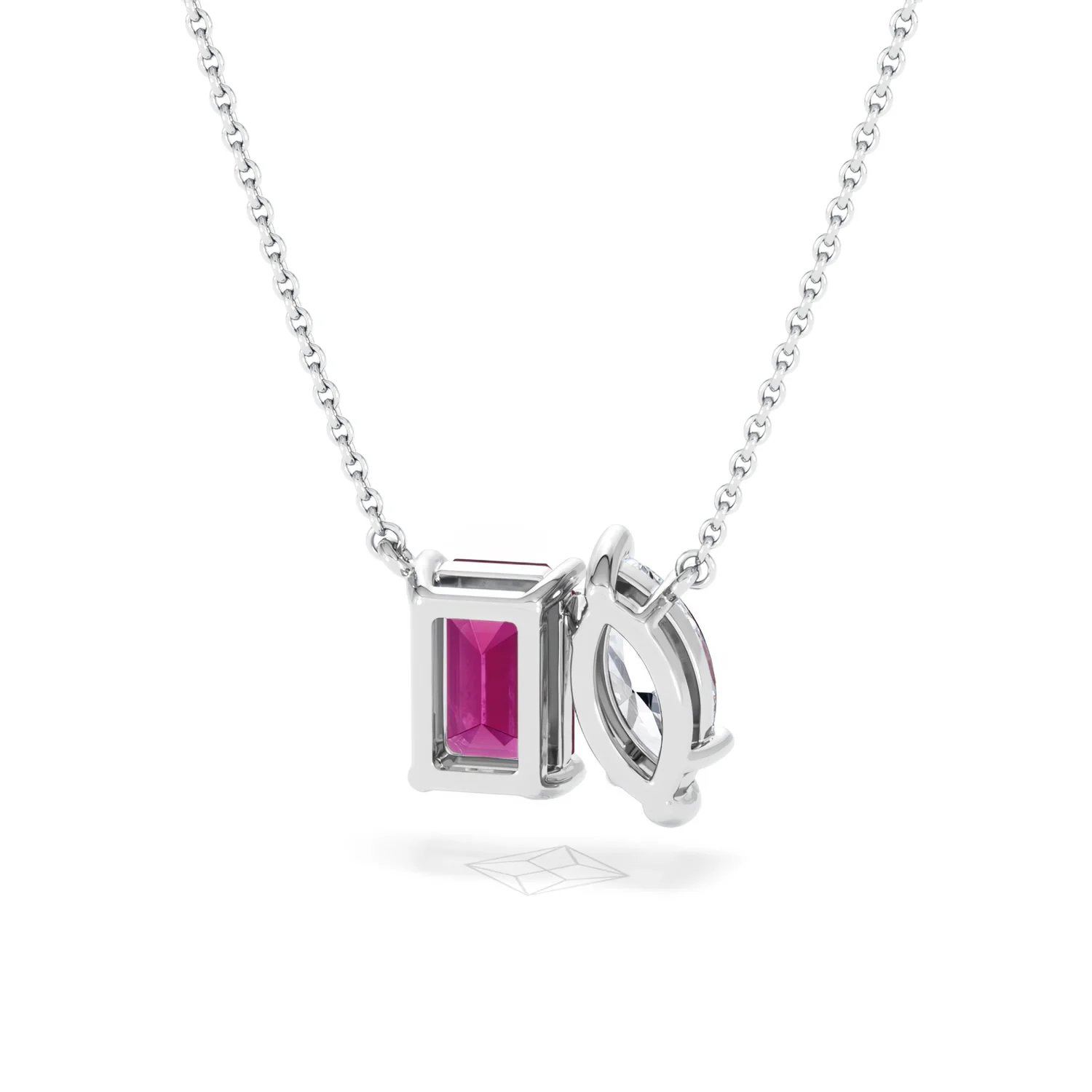 Toi Et Moi 1.50ct Marquise Lab Diamond and 2.50ct Emerald Cut Lab Ruby Necklace in 18K White Gold - Image 46