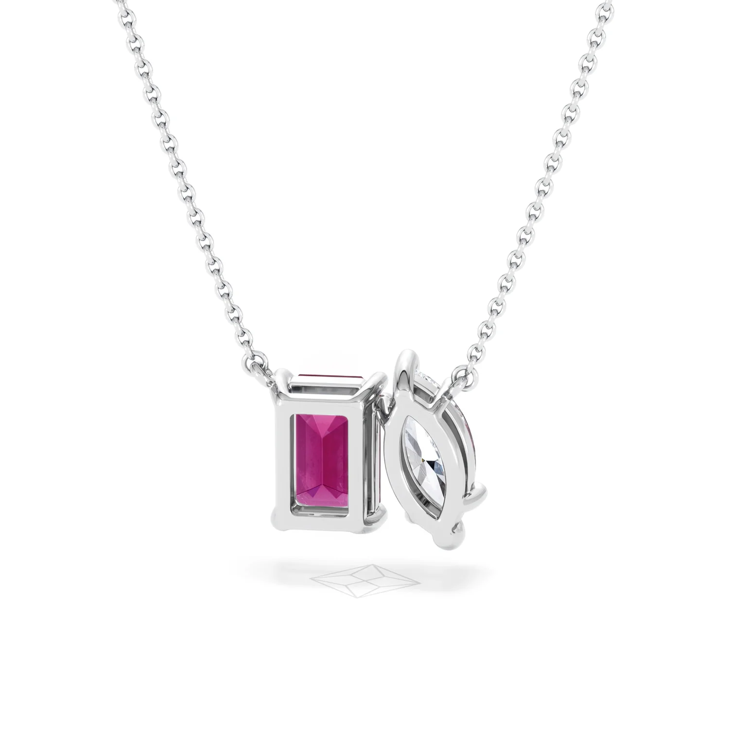 Toi Et Moi 1.50ct Marquise Lab Diamond and 2.50ct Emerald Cut Lab Ruby Necklace in 18K White Gold - Image 47