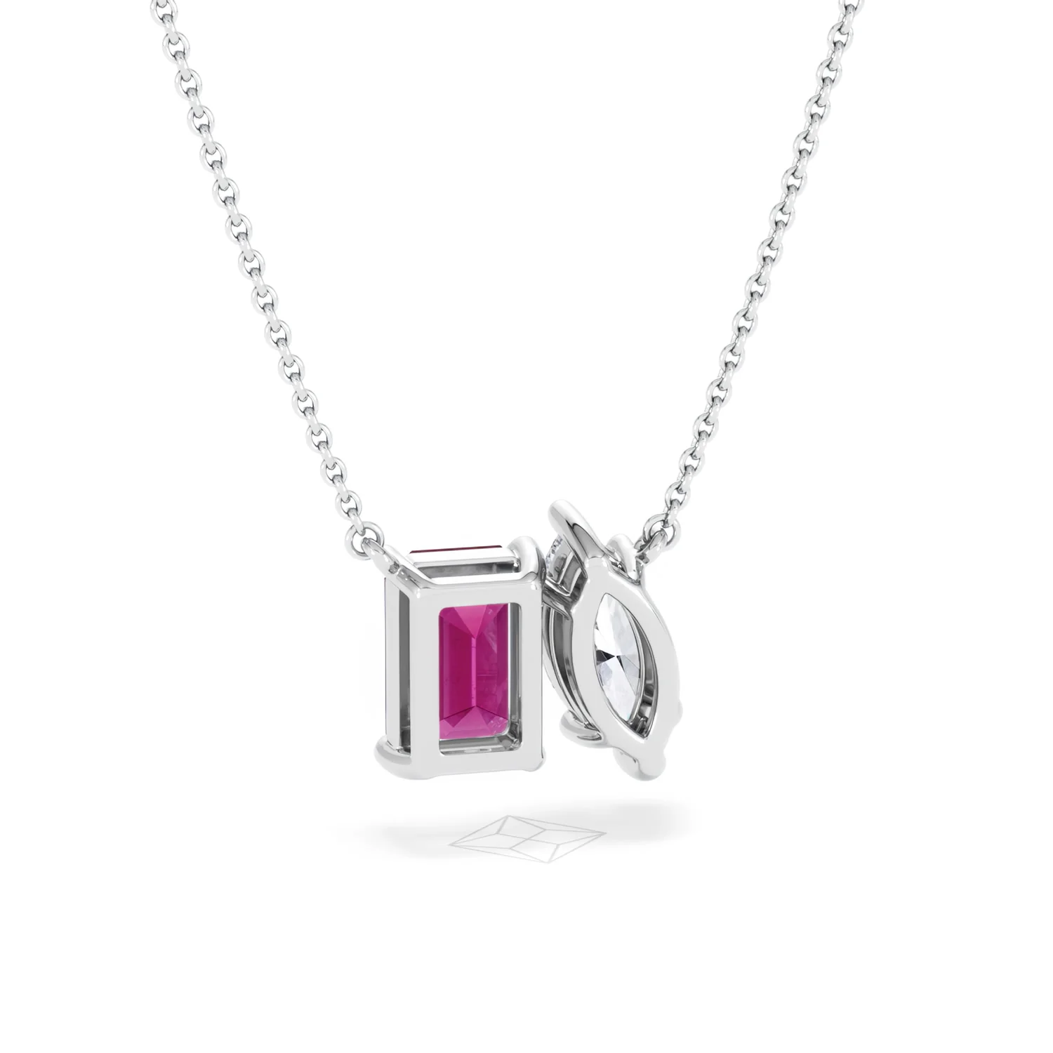 Toi Et Moi 1.50ct Marquise Lab Diamond and 2.50ct Emerald Cut Lab Ruby Necklace in 18K White Gold - Image 52