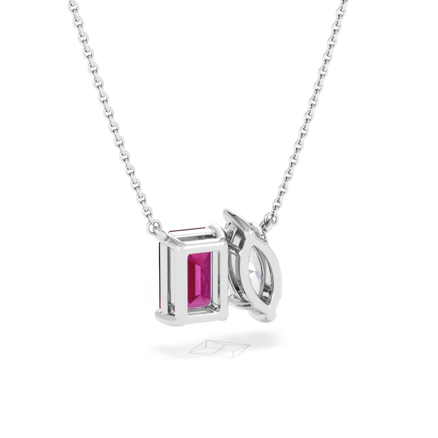 Toi Et Moi 1.50ct Marquise Lab Diamond and 2.50ct Emerald Cut Lab Ruby Necklace in 18K White Gold - Image 54