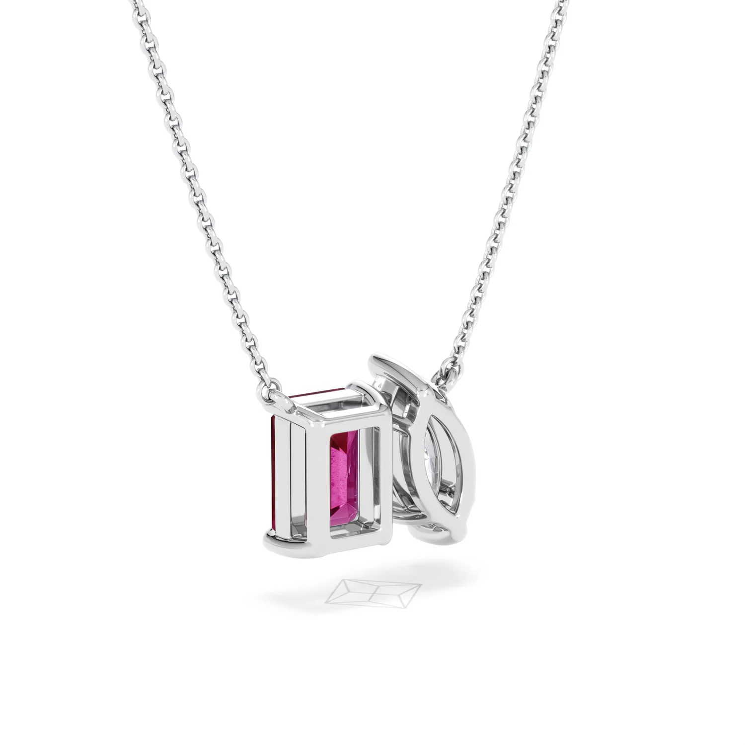 Toi Et Moi 1.50ct Marquise Lab Diamond and 2.50ct Emerald Cut Lab Ruby Necklace in 18K White Gold - Image 56