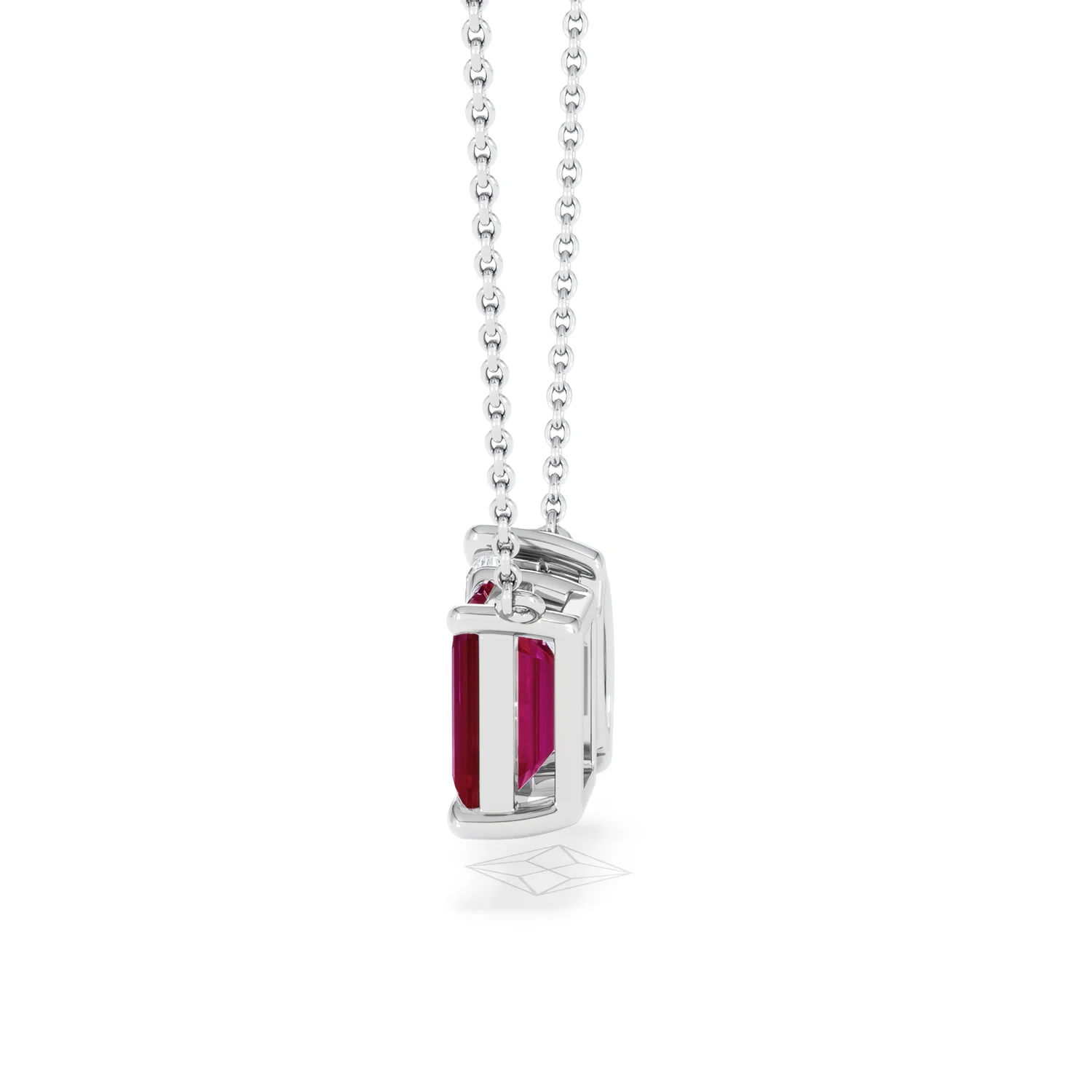 Toi Et Moi 1.50ct Marquise Lab Diamond and 2.50ct Emerald Cut Lab Ruby Necklace in 18K White Gold - Image 67