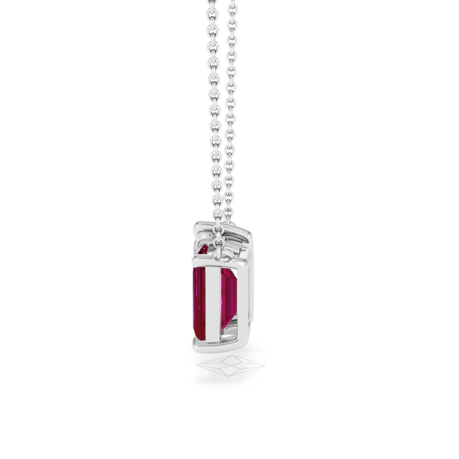 Toi Et Moi 1.50ct Marquise Lab Diamond and 2.50ct Emerald Cut Lab Ruby Necklace in 18K White Gold - Image 68