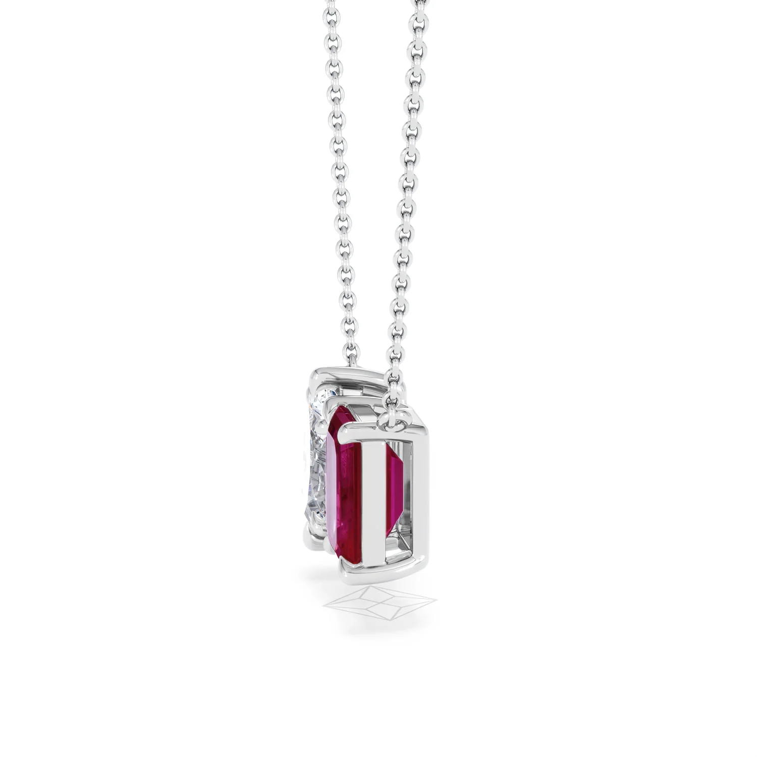 Toi Et Moi 1.50ct Marquise Lab Diamond and 2.50ct Emerald Cut Lab Ruby Necklace in 18K White Gold - Image 71