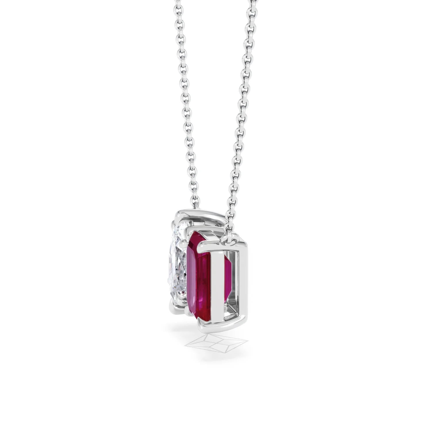 Toi Et Moi 1.50ct Marquise Lab Diamond and 2.50ct Emerald Cut Lab Ruby Necklace in 18K White Gold - Image 72