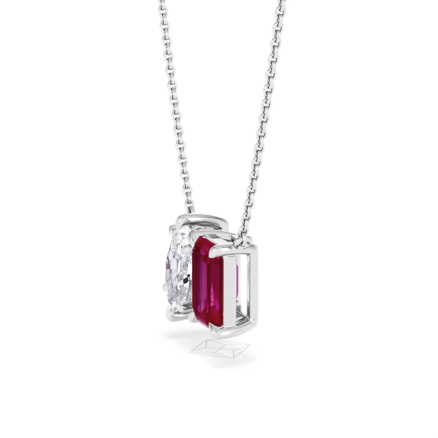 Toi Et Moi 1.50ct Marquise Lab Diamond and 2.50ct Emerald Cut Lab Ruby Necklace in 18K White Gold - Image 74
