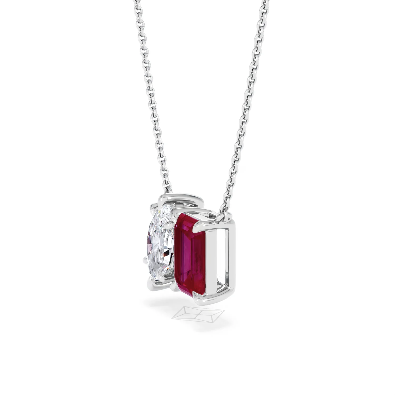 Toi Et Moi 1.50ct Marquise Lab Diamond and 2.50ct Emerald Cut Lab Ruby Necklace in 18K White Gold - Image 75