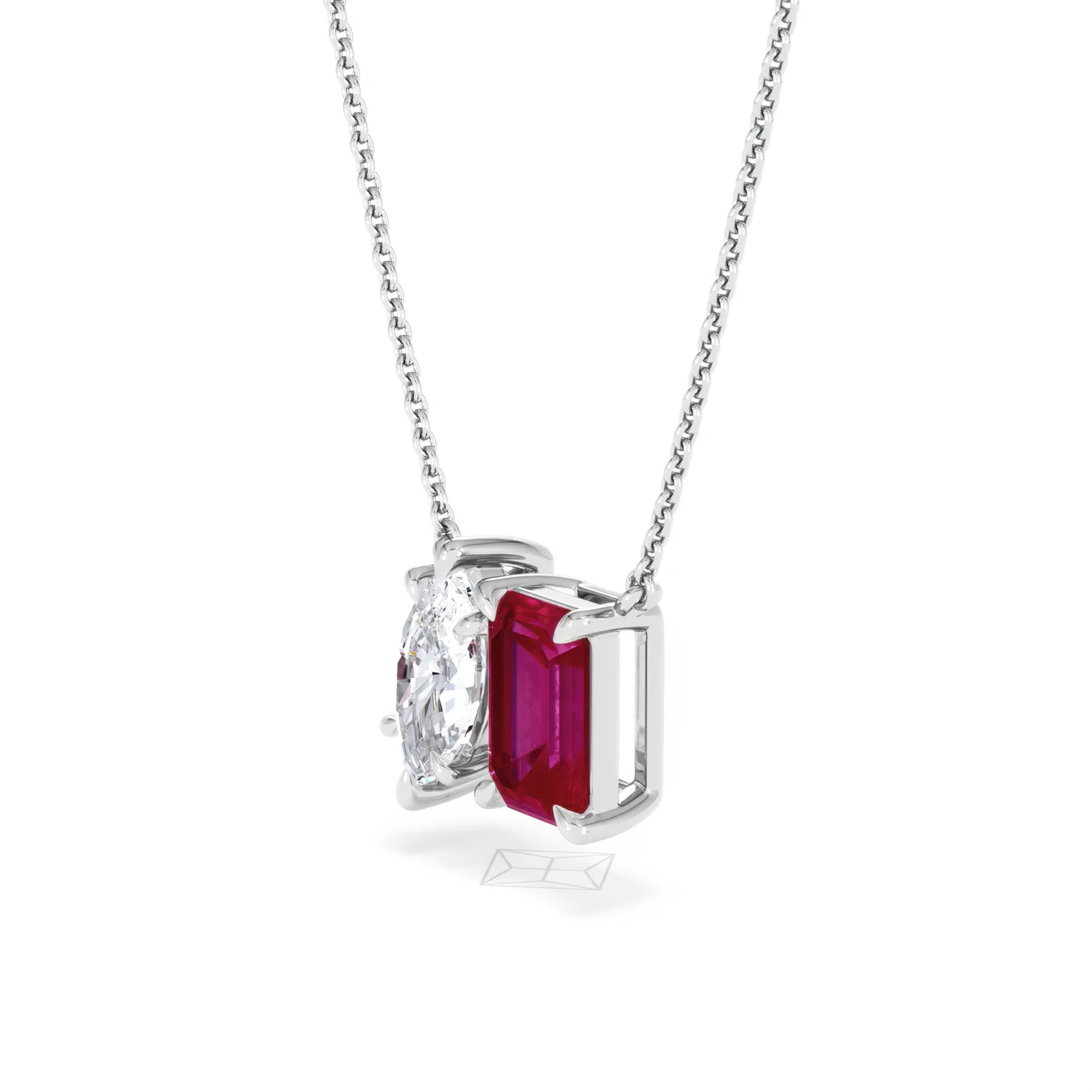 Toi Et Moi 1.50ct Marquise Lab Diamond and 2.50ct Emerald Cut Lab Ruby Necklace in 18K White Gold - Image 77