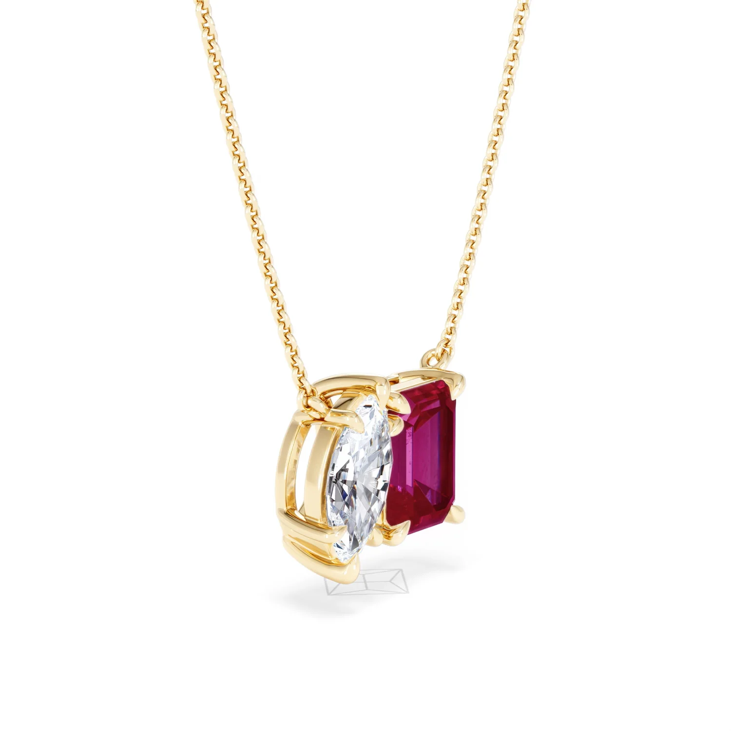 Toi Et Moi 1.50ct Marquise Lab Diamond and 2.50ct Emerald Cut Lab Ruby Necklace in 18K Yellow Gold - Image 20