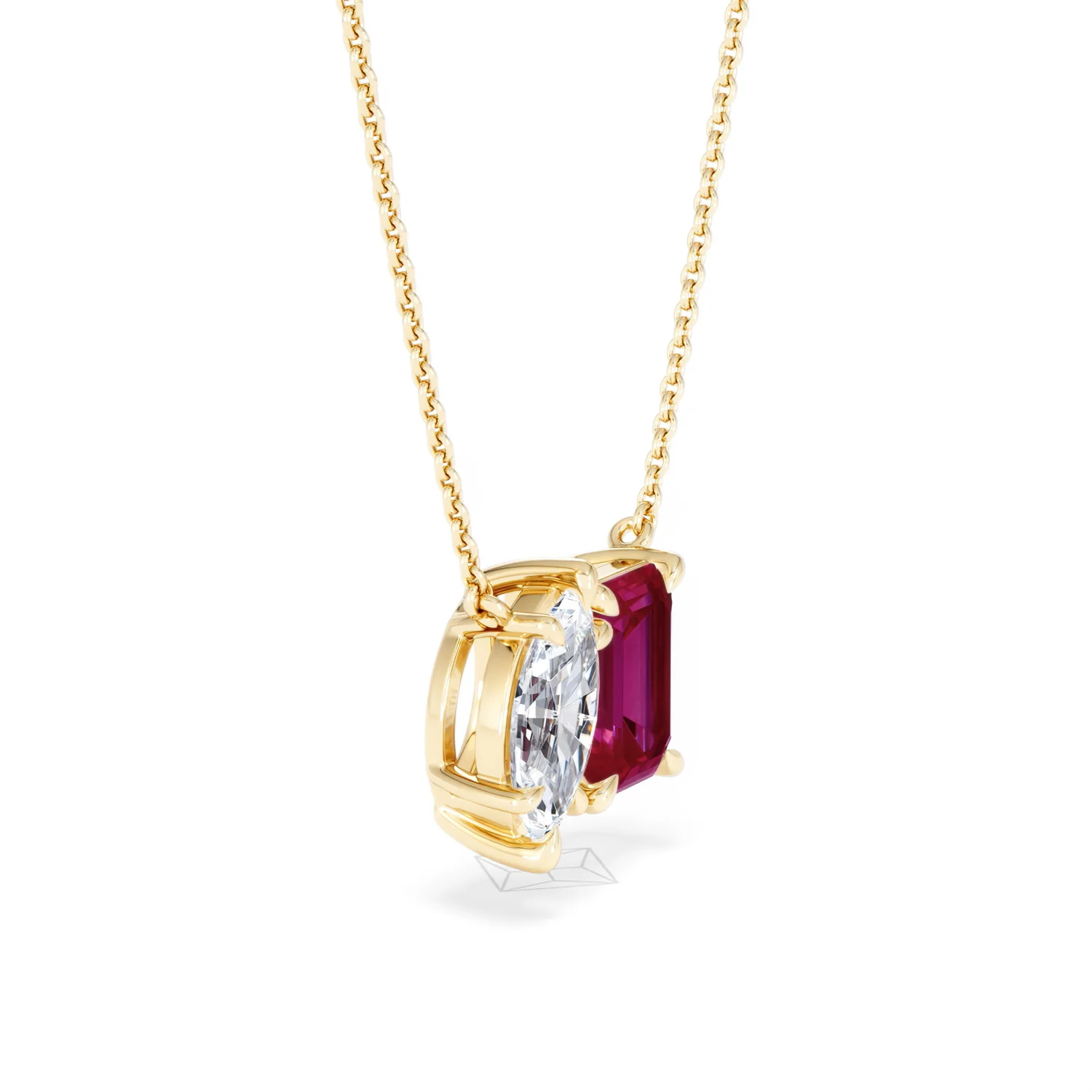 Toi Et Moi 1.50ct Marquise Lab Diamond and 2.50ct Emerald Cut Lab Ruby Necklace in 18K Yellow Gold - Image 22