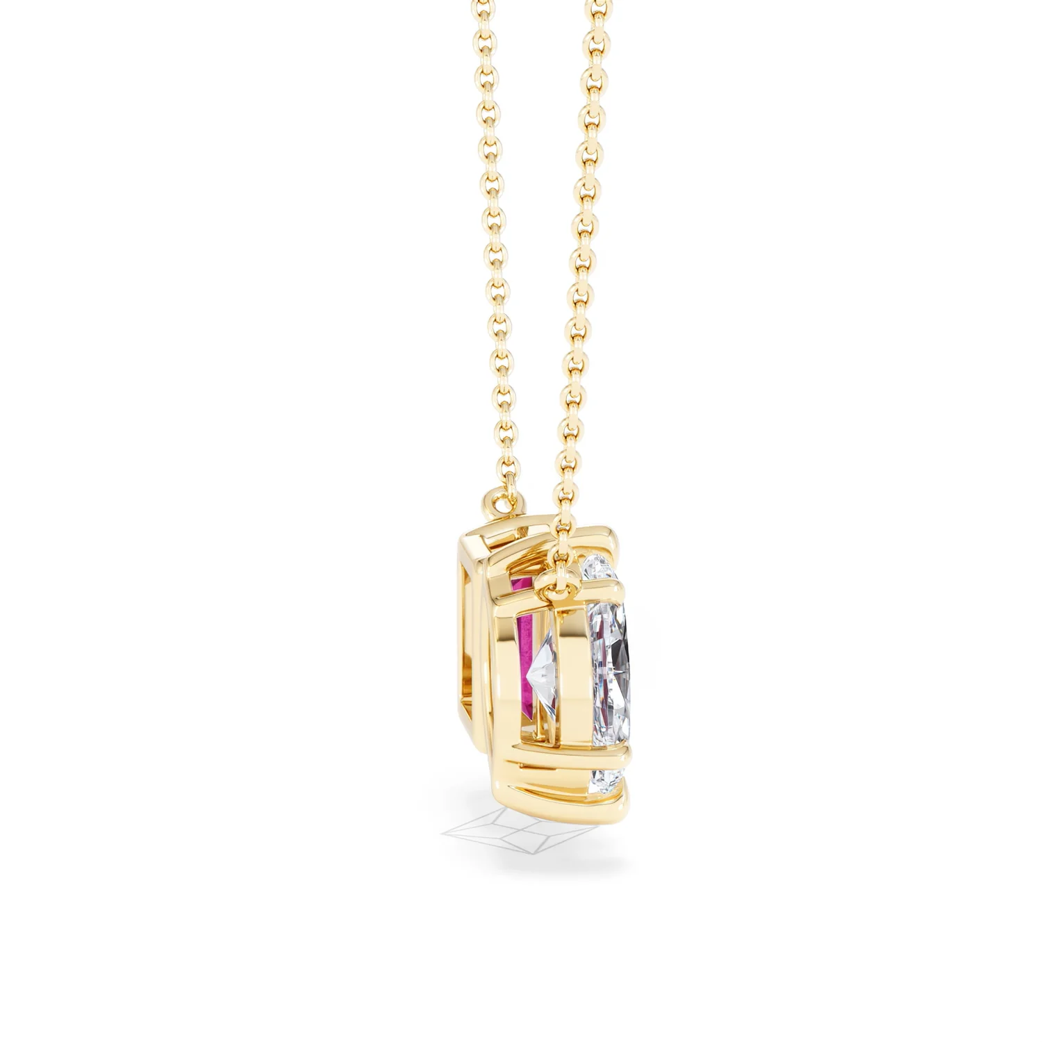 Toi Et Moi 1.50ct Marquise Lab Diamond and 2.50ct Emerald Cut Lab Ruby Necklace in 18K Yellow Gold - Image 31