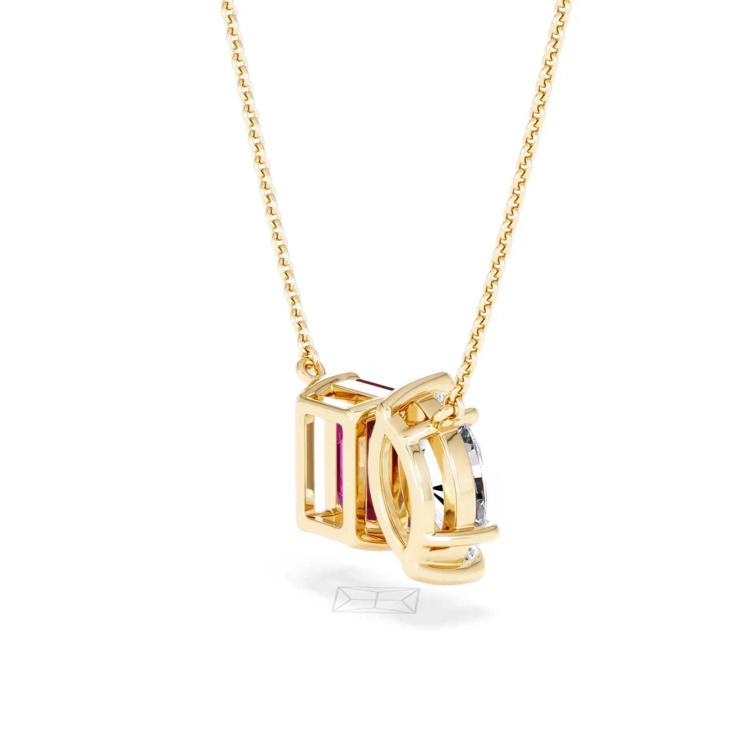Toi Et Moi 1.50ct Marquise Lab Diamond and 2.50ct Emerald Cut Lab Ruby Necklace in 18K Yellow Gold - Image 38