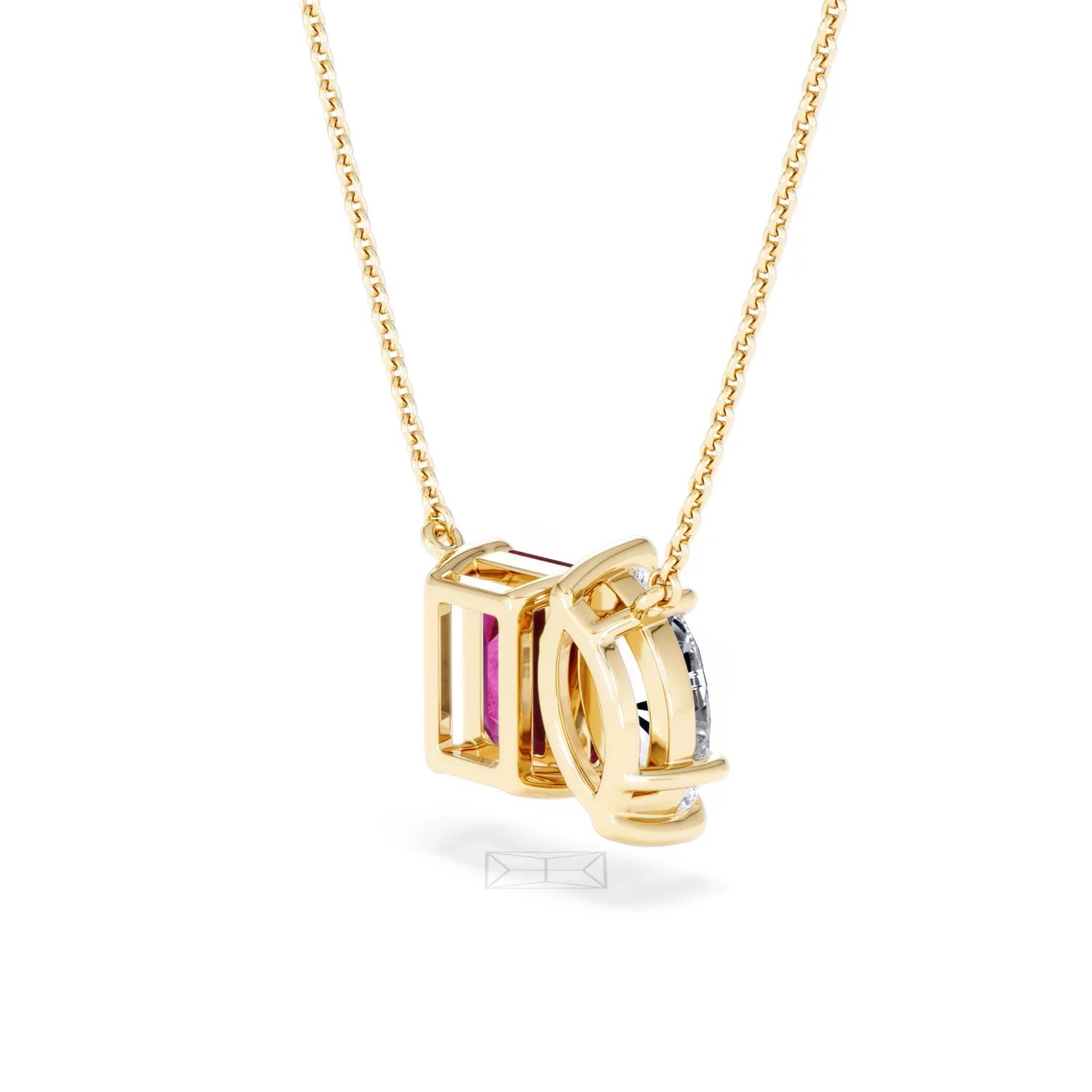 Toi Et Moi 1.50ct Marquise Lab Diamond and 2.50ct Emerald Cut Lab Ruby Necklace in 18K Yellow Gold - Image 39