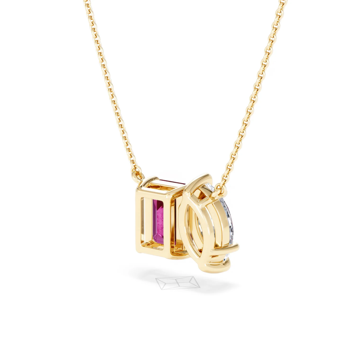 Toi Et Moi 1.50ct Marquise Lab Diamond and 2.50ct Emerald Cut Lab Ruby Necklace in 18K Yellow Gold - Image 41