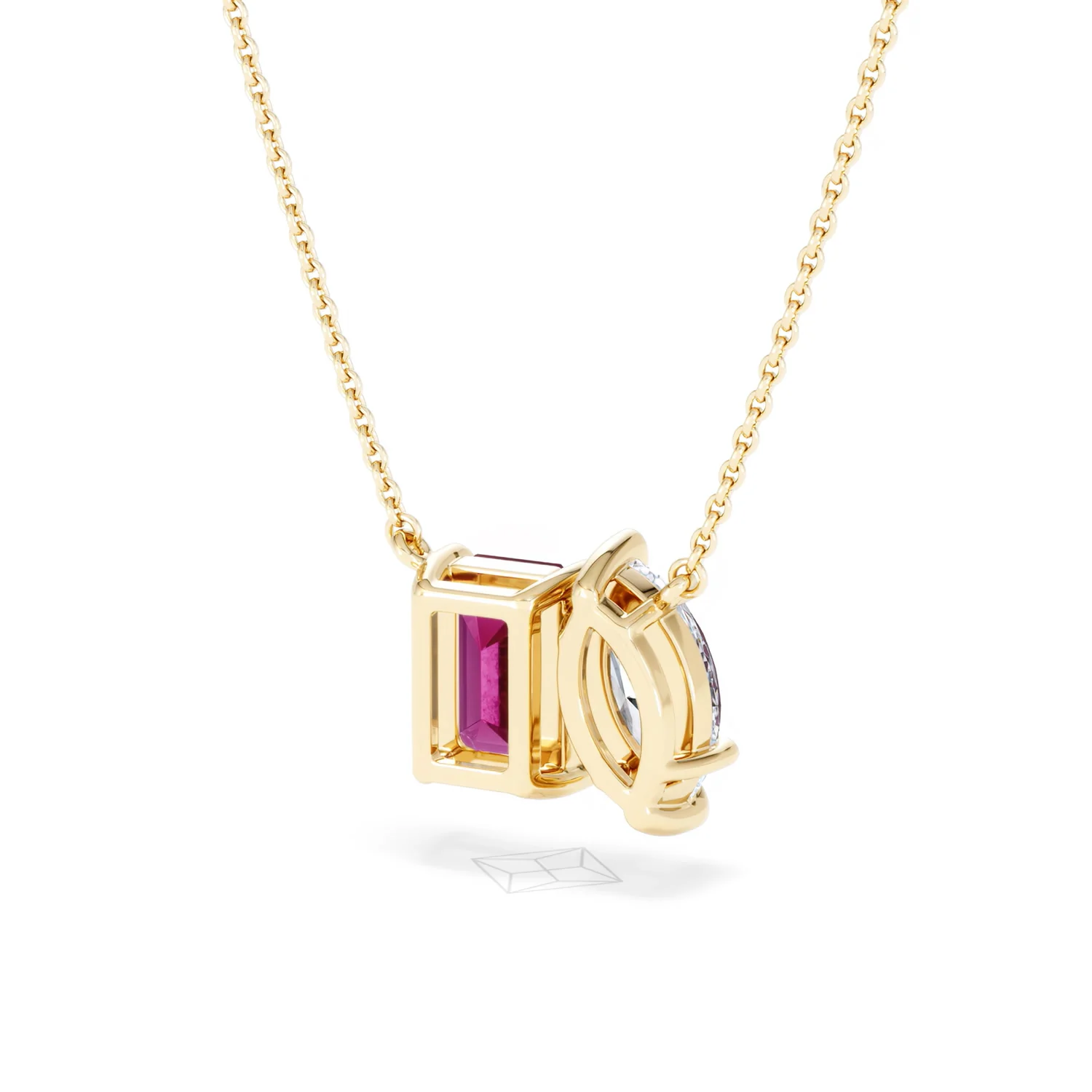 Toi Et Moi 1.50ct Marquise Lab Diamond and 2.50ct Emerald Cut Lab Ruby Necklace in 18K Yellow Gold - Image 43