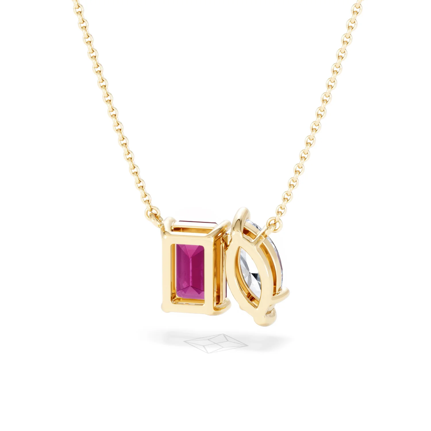 Toi Et Moi 1.50ct Marquise Lab Diamond and 2.50ct Emerald Cut Lab Ruby Necklace in 18K Yellow Gold - Image 46