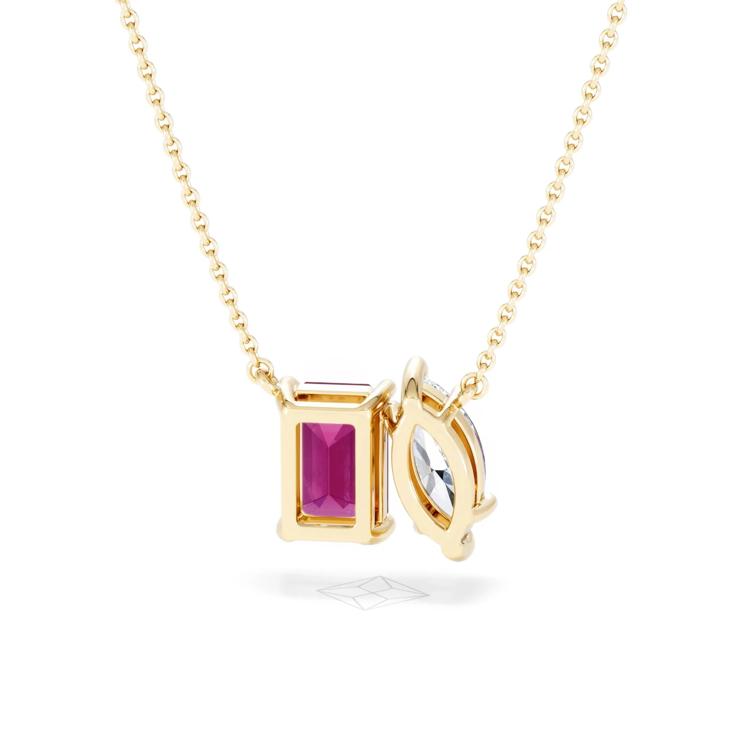 Toi Et Moi 1.50ct Marquise Lab Diamond and 2.50ct Emerald Cut Lab Ruby Necklace in 18K Yellow Gold - Image 47