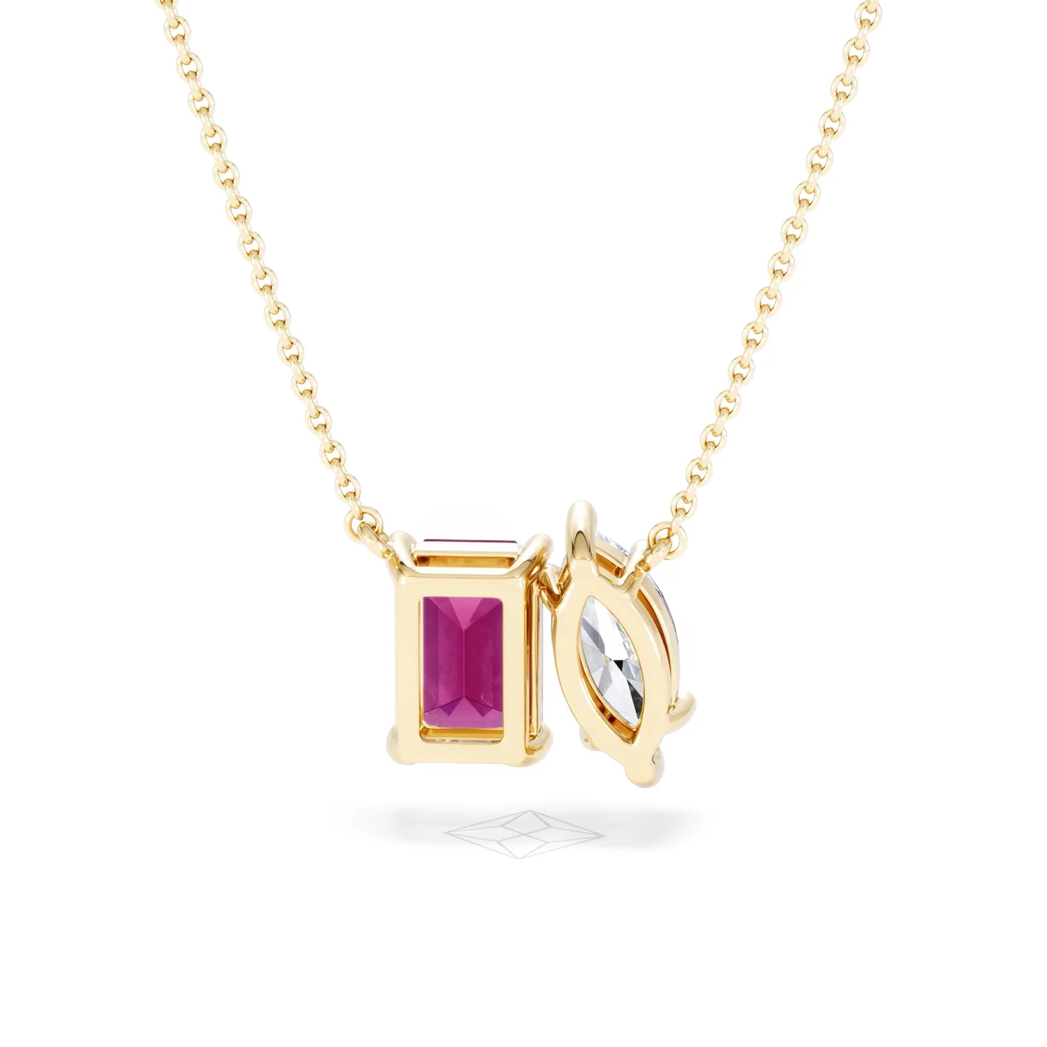Toi Et Moi 1.50ct Marquise Lab Diamond and 2.50ct Emerald Cut Lab Ruby Necklace in 18K Yellow Gold - Image 48