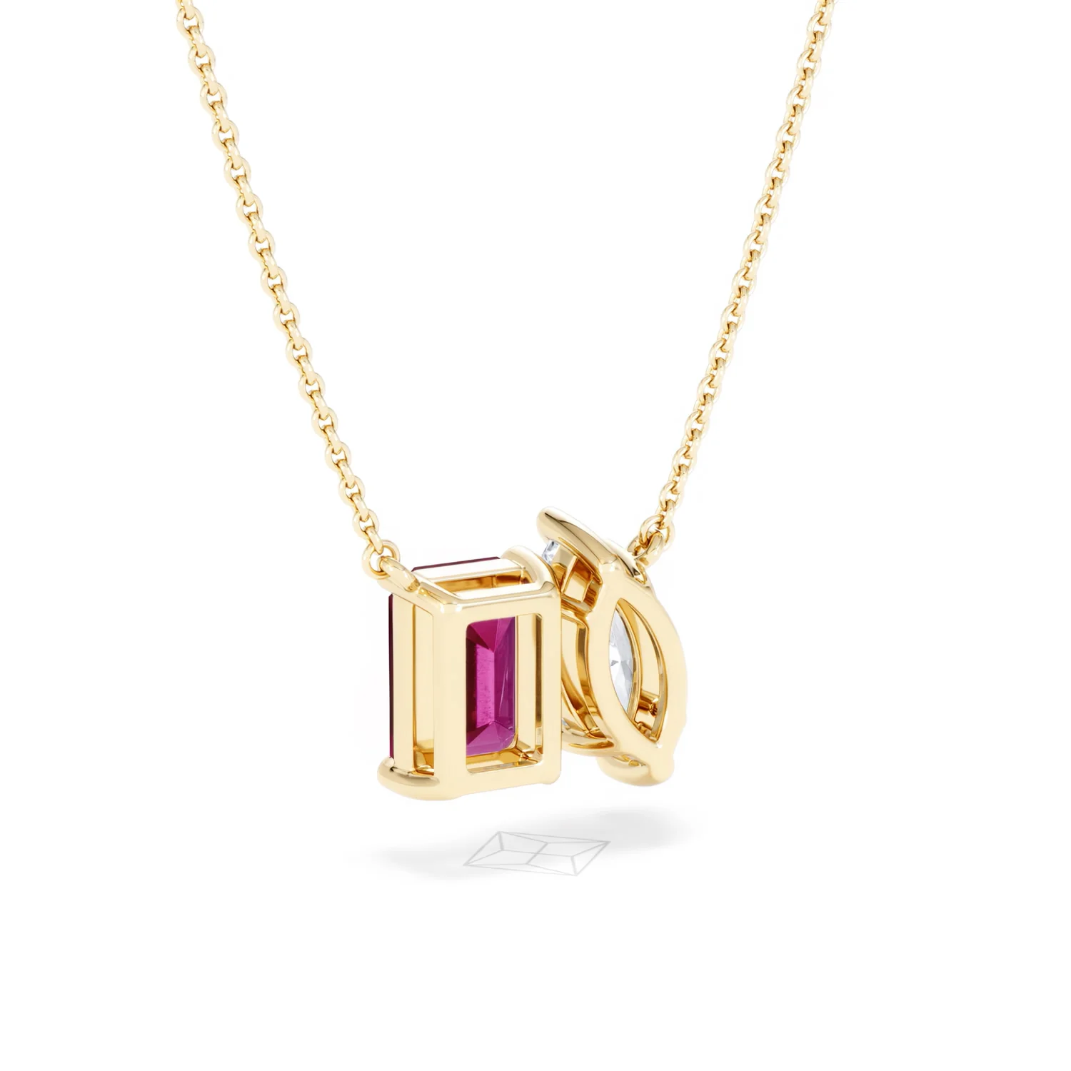 Toi Et Moi 1.50ct Marquise Lab Diamond and 2.50ct Emerald Cut Lab Ruby Necklace in 18K Yellow Gold - Image 55