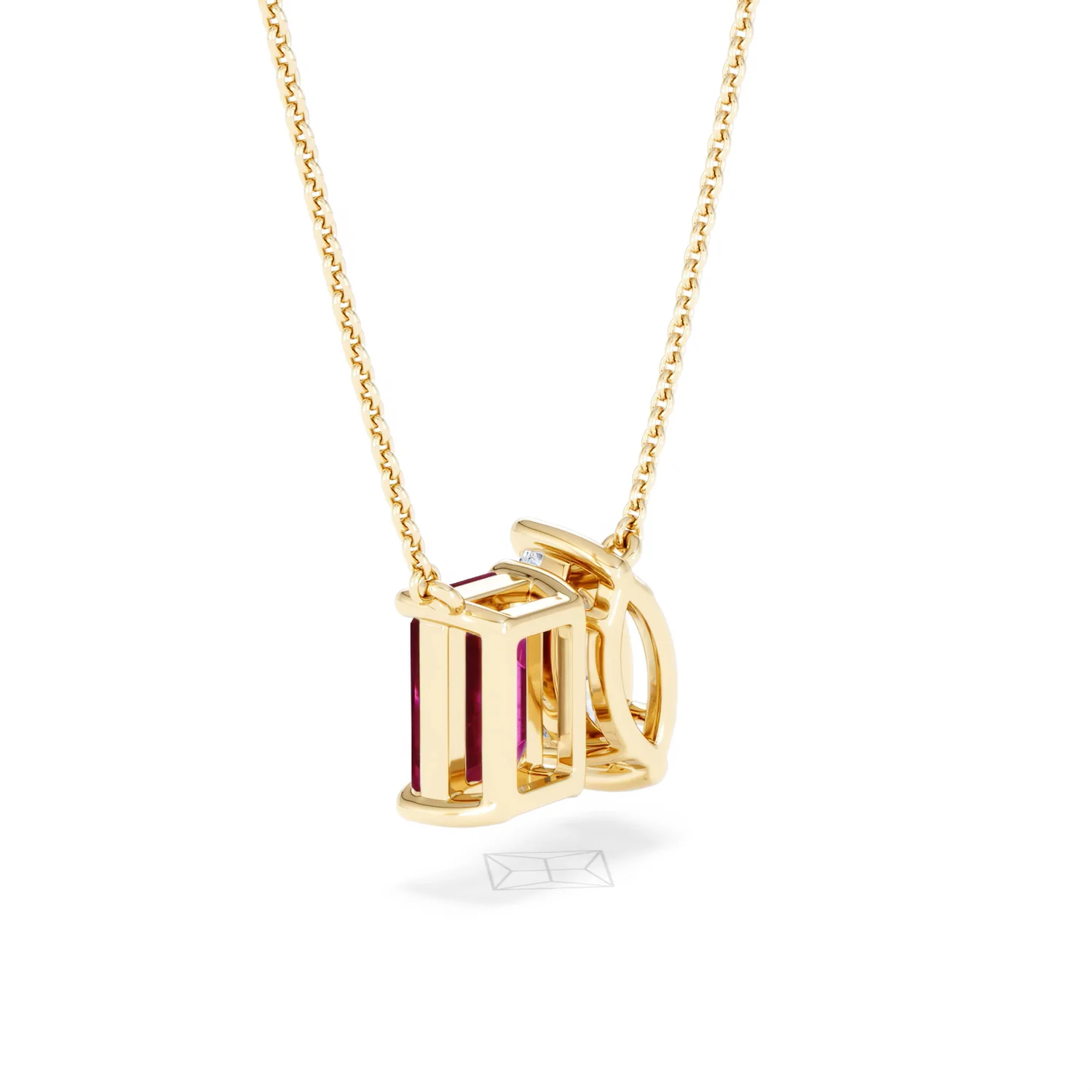 Toi Et Moi 1.50ct Marquise Lab Diamond and 2.50ct Emerald Cut Lab Ruby Necklace in 18K Yellow Gold - Image 60